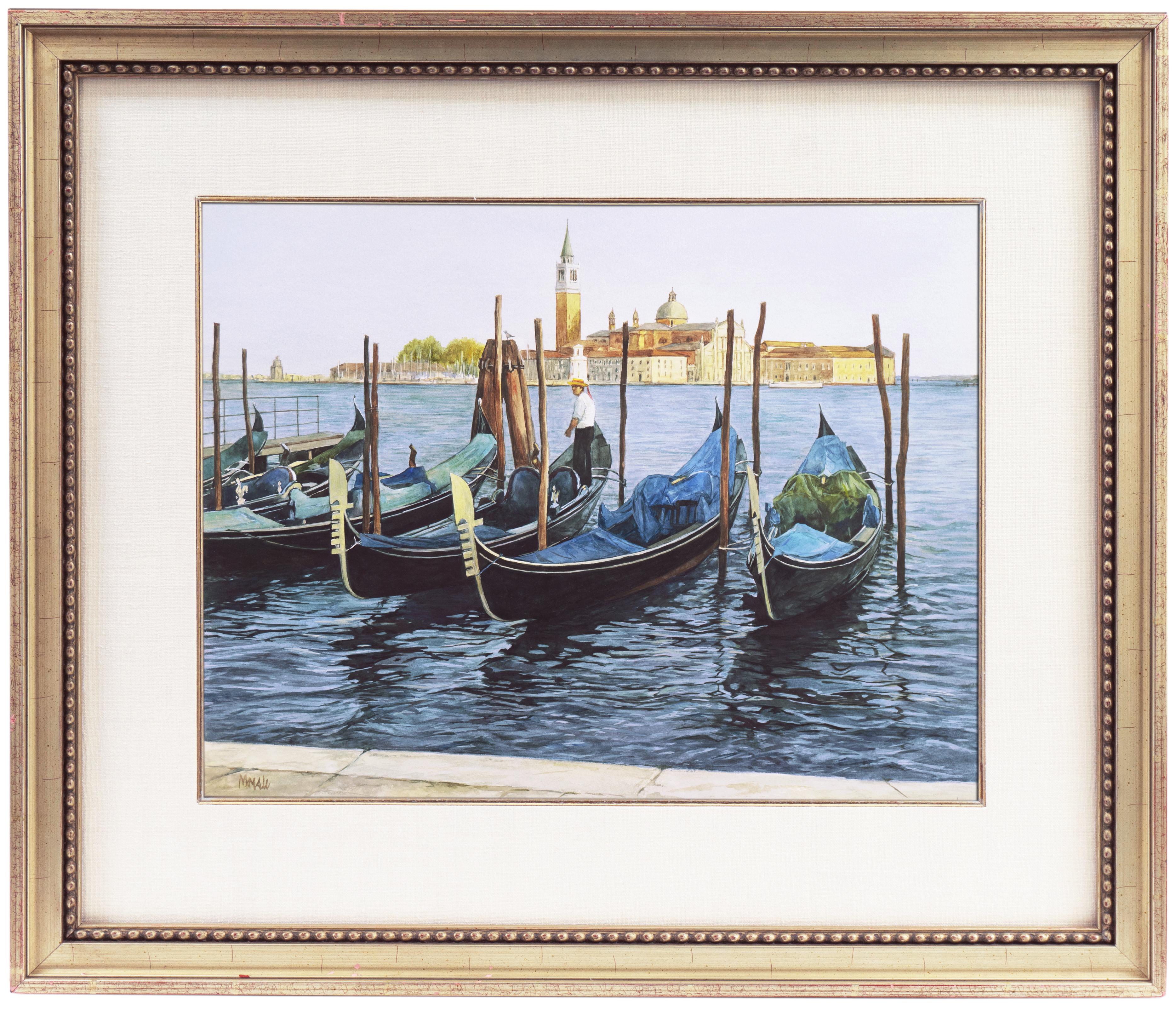 « Gondolas, San Giorgio Maggiore », Vedute vénitienne, Venise, école d'art de Ruskin - Art de Robert Moesle