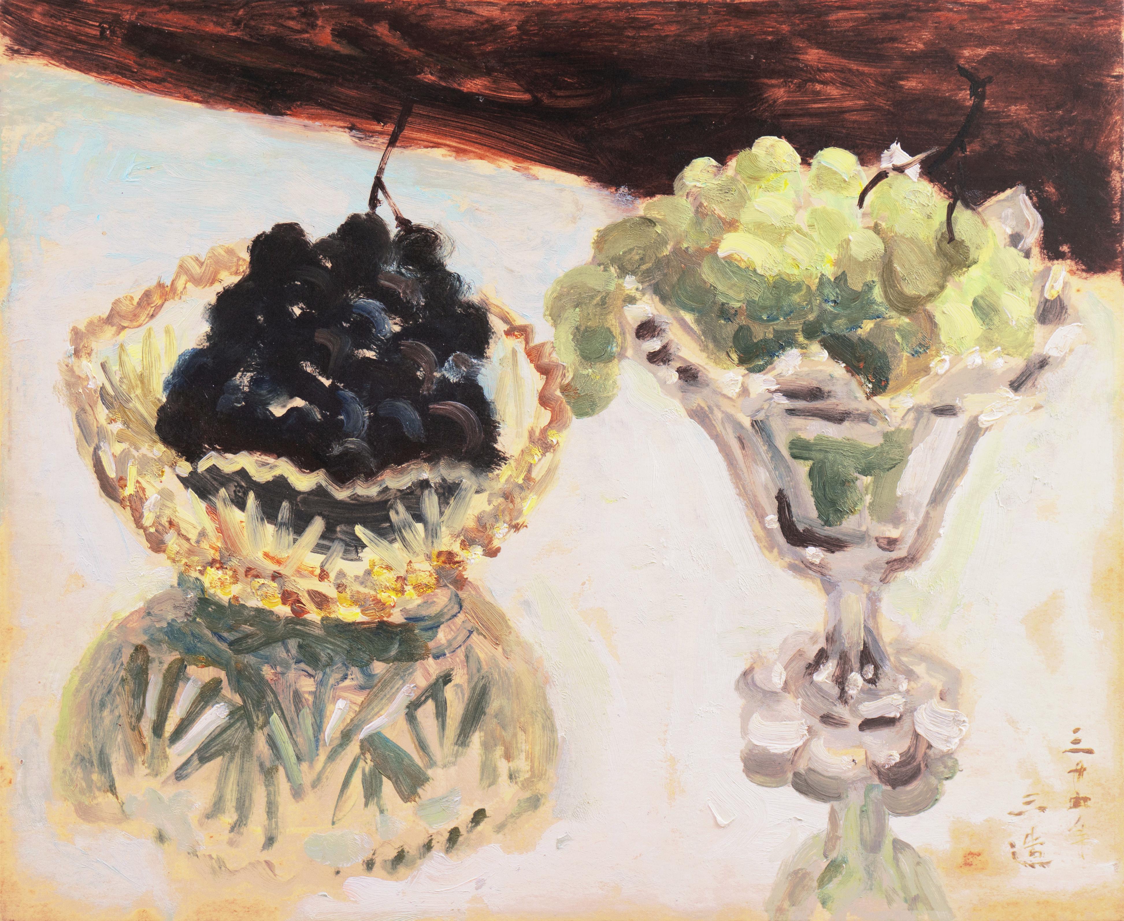 'Still Life of Green and Black Grapes', Tokyo School of Fine Arts, Academy Award - Painting by Sanzo Wada