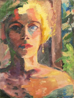 'Studio di una donna', olio post-impressionista Figurativo