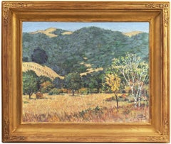 Vintage Golden California Impressionist Landscape, Springtime with Birch and Oak Trees