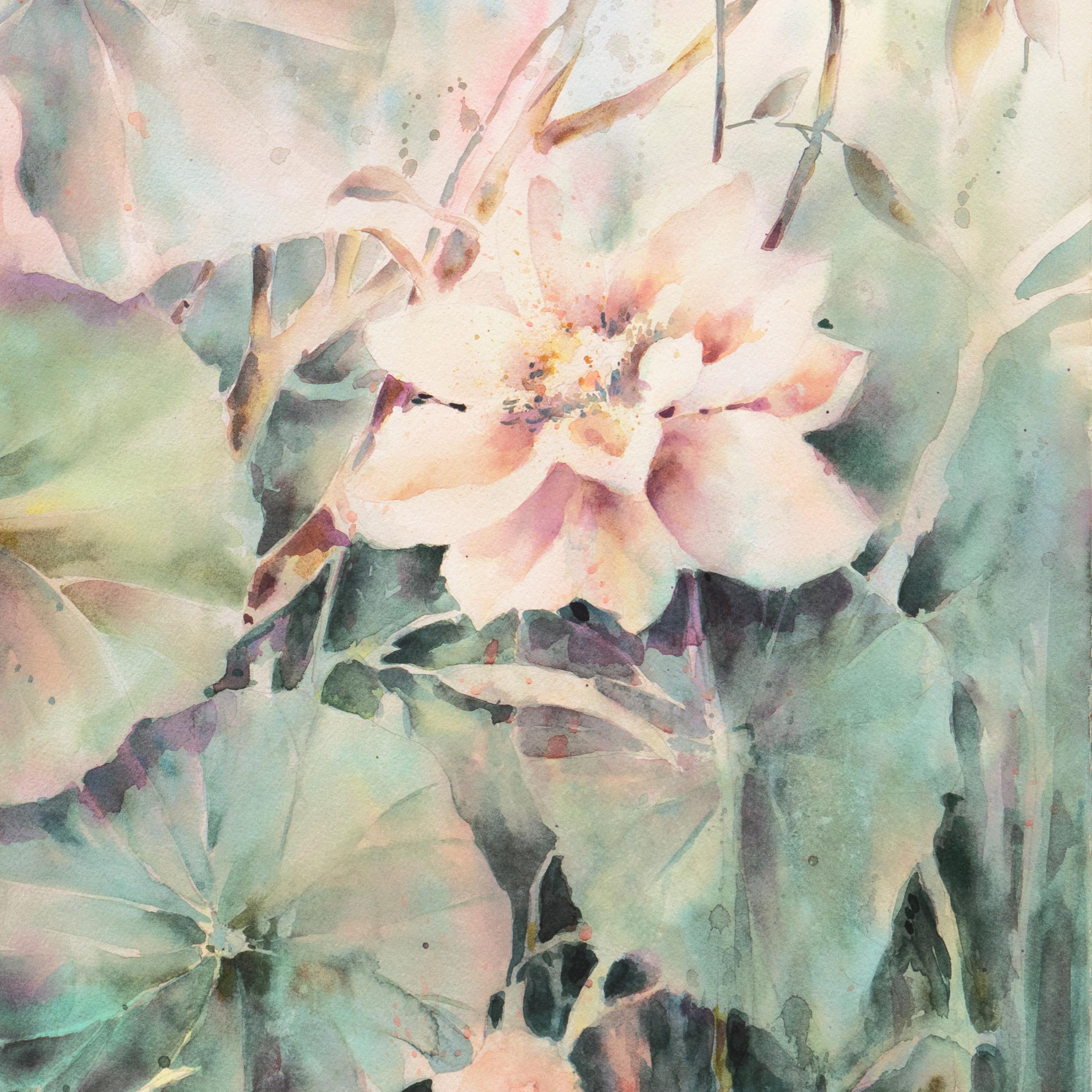 Aquarelles « Water Lilies », California Watercolor Society (Société américaine d'aquarelle), SWA, Femme artiste, Zoltan Szabo - Gris Still-Life par Beverly Fields