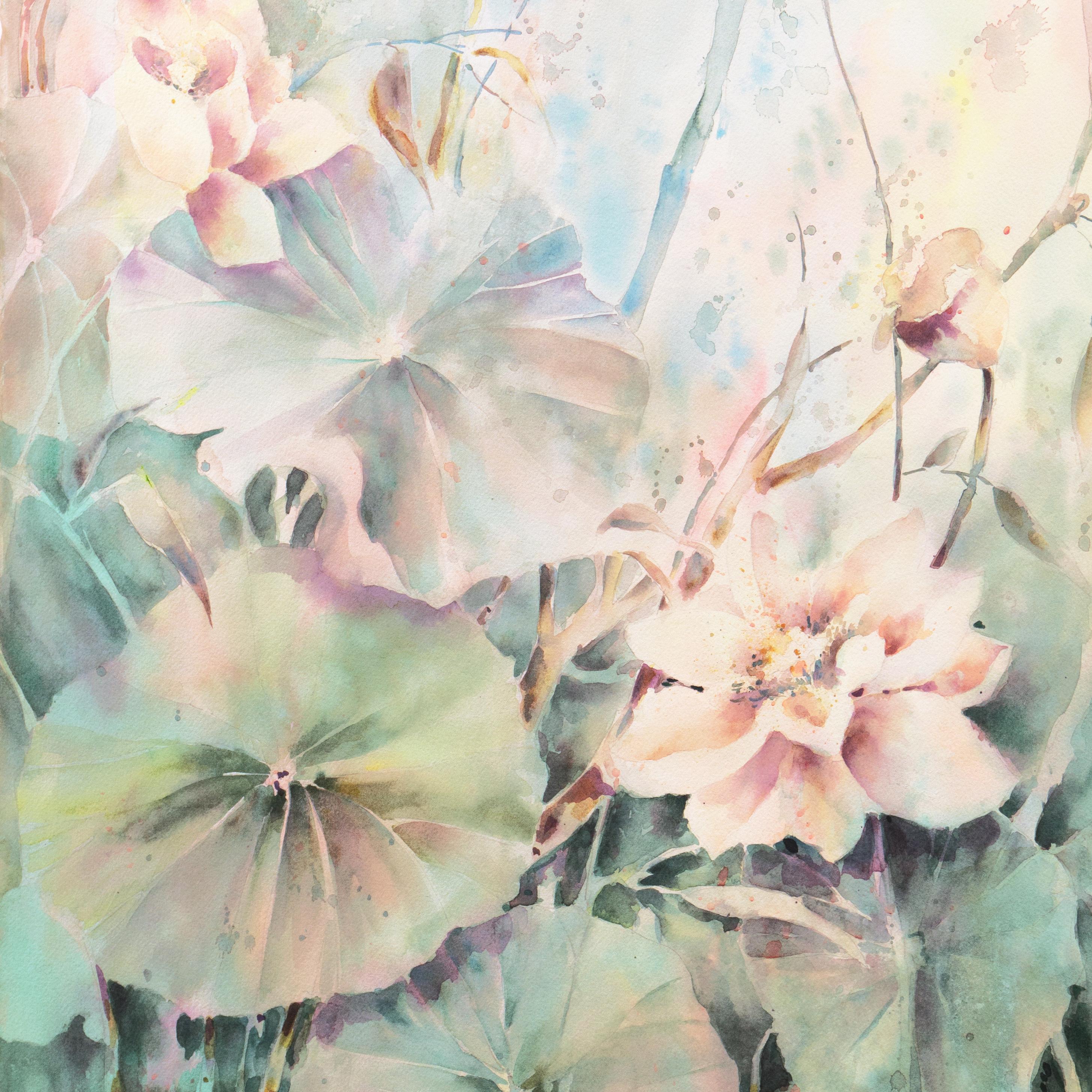 Aquarelles « Water Lilies », California Watercolor Society (Société américaine d'aquarelle), SWA, Femme artiste, Zoltan Szabo - Post-impressionnisme Art par Beverly Fields