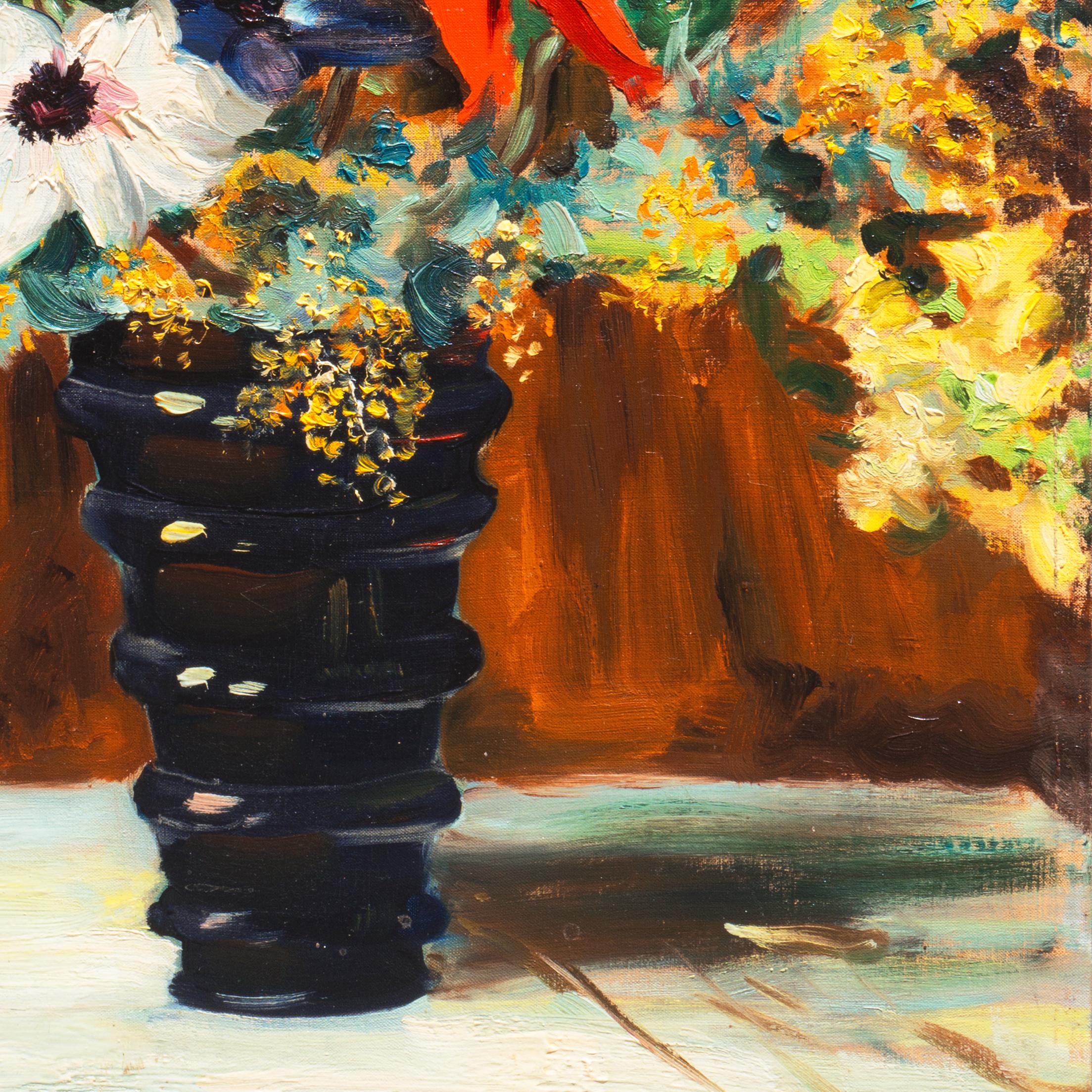 'Dahlias and Wildflowers', Mid-Century oil still life - Post-Impressionist Painting by Fletcher