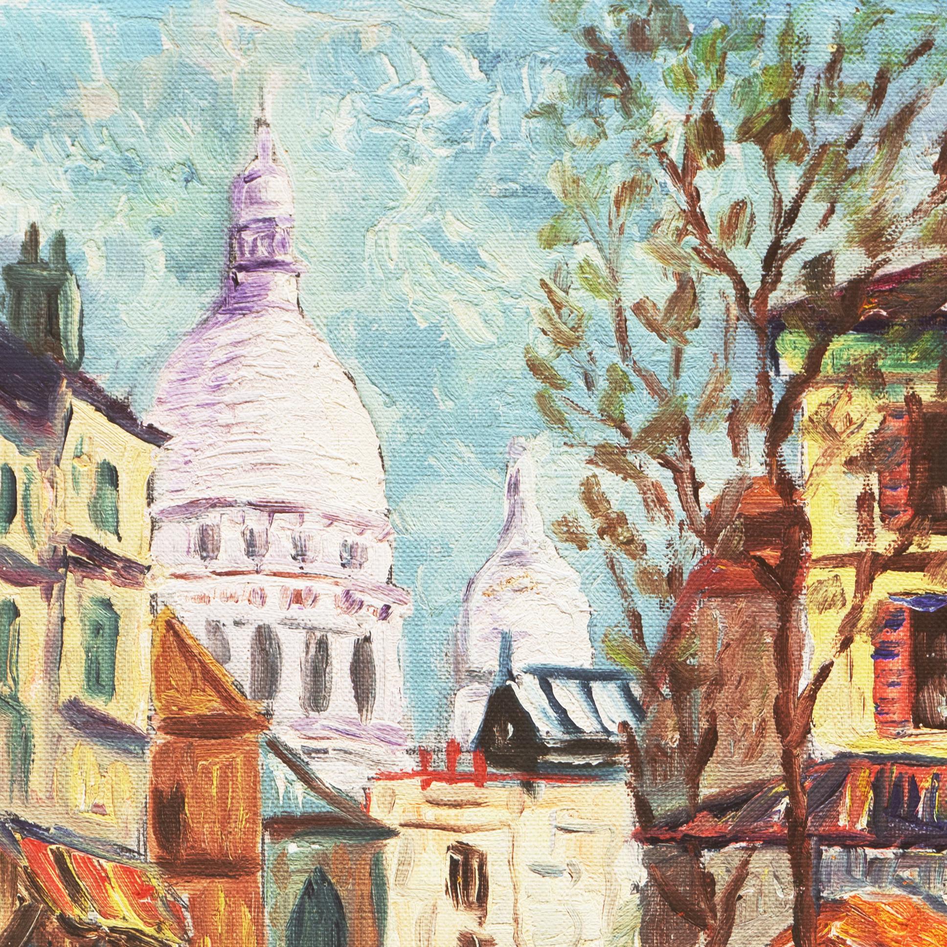 'Place du Tertre', School of Paris, Montmartre, Sacré Cœur and Lapin Agile - Beige Landscape Painting by Rammy