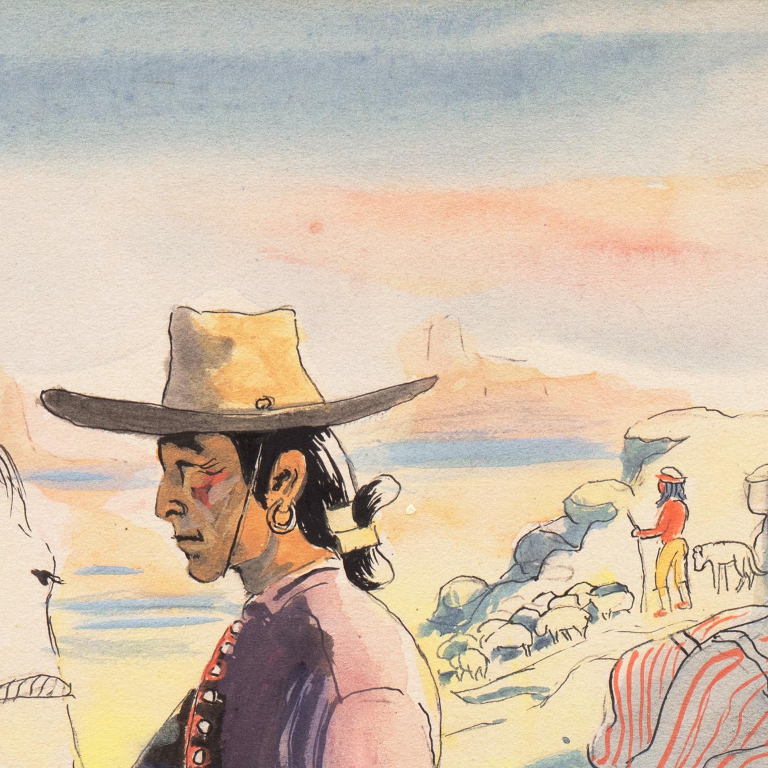 « Navajo Family », Santa Fe, modernisme, Corcoran, Whitney, PAFA,  AIC,  WPA en vente 4