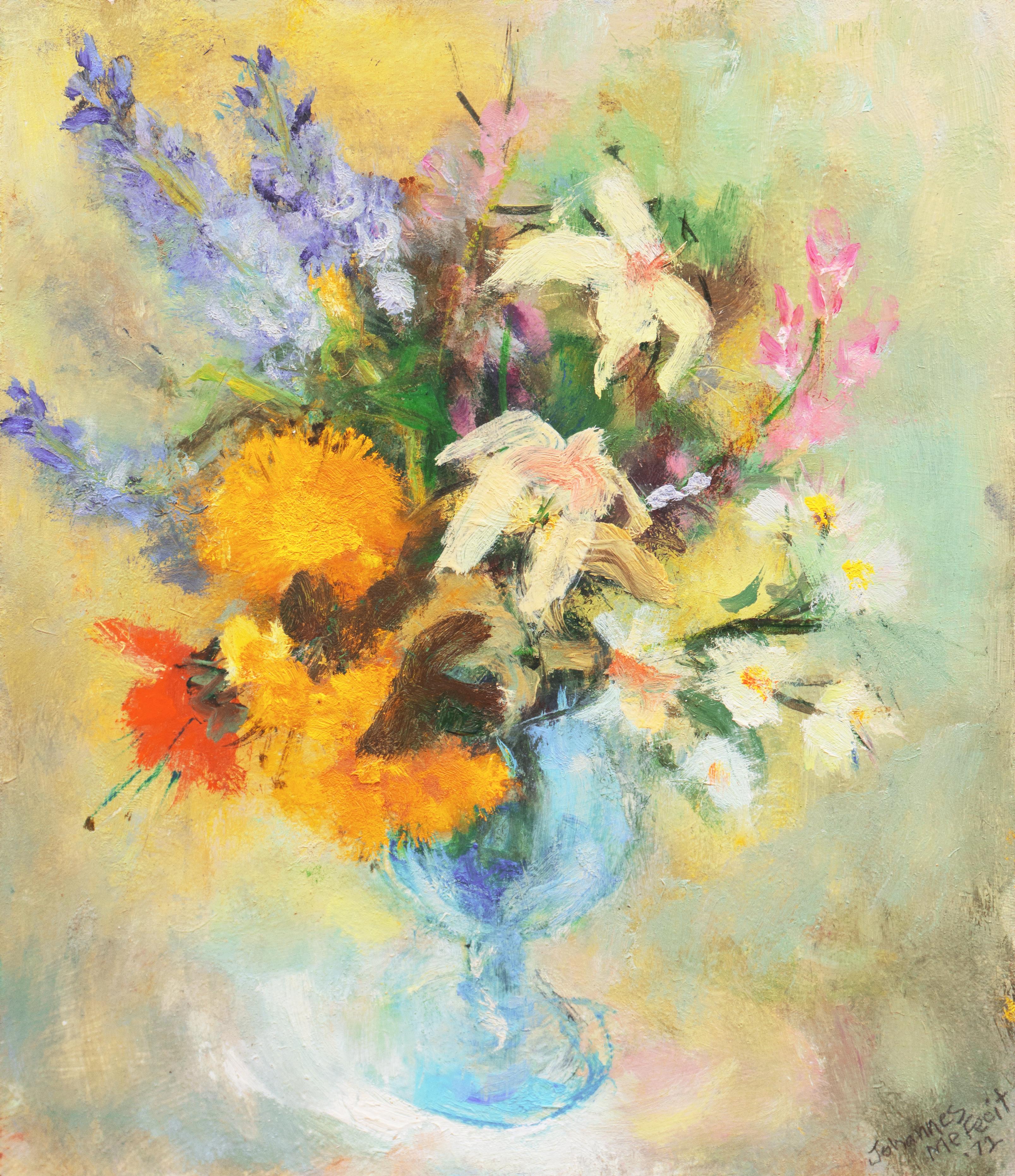 'Bouquet di fiori selvatici', natura morta floreale post-impressionista - Painting di Johannes