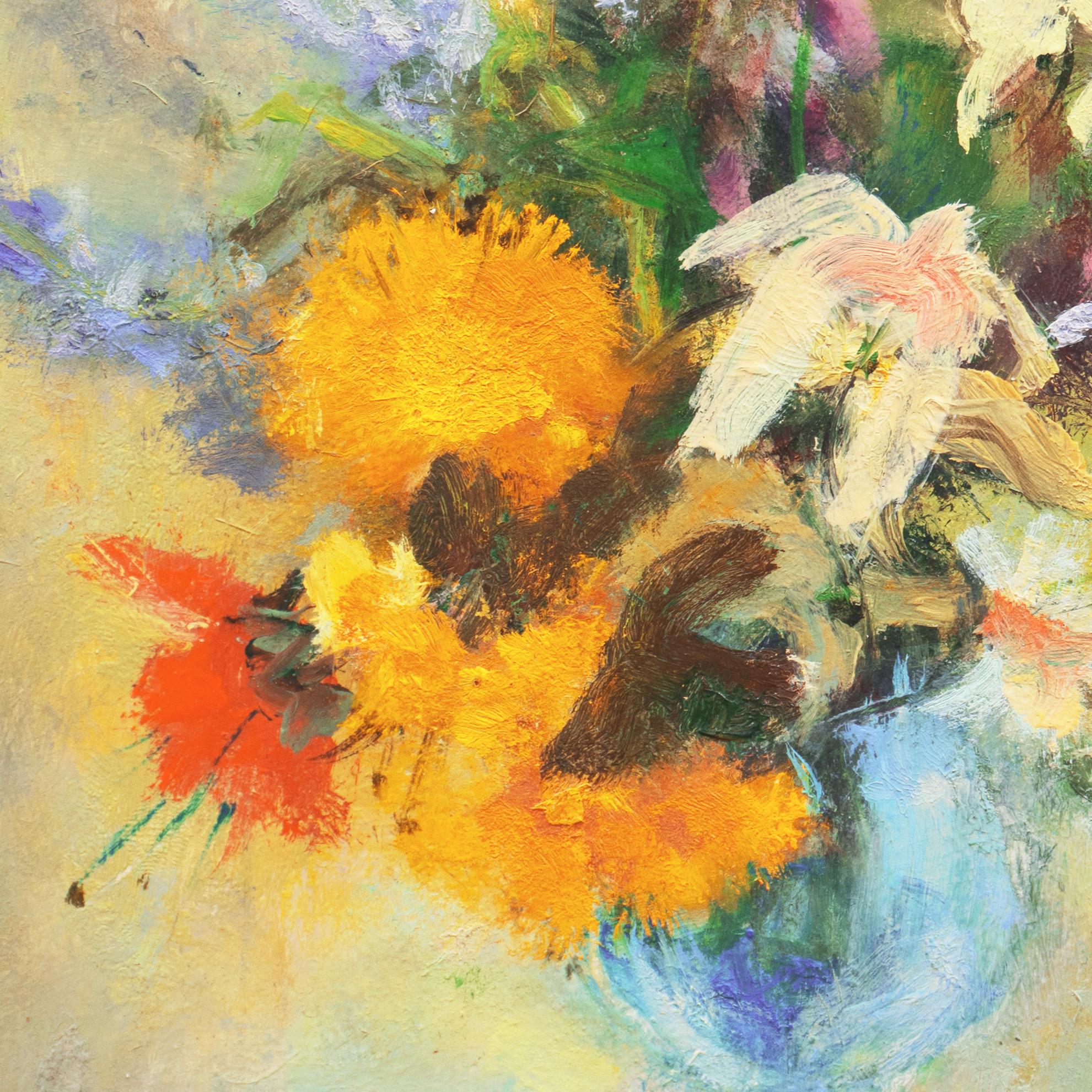 'Bouquet of Wildflowers', Post-Impressionist Floral Still Life - Brown Still-Life Painting by Johannes