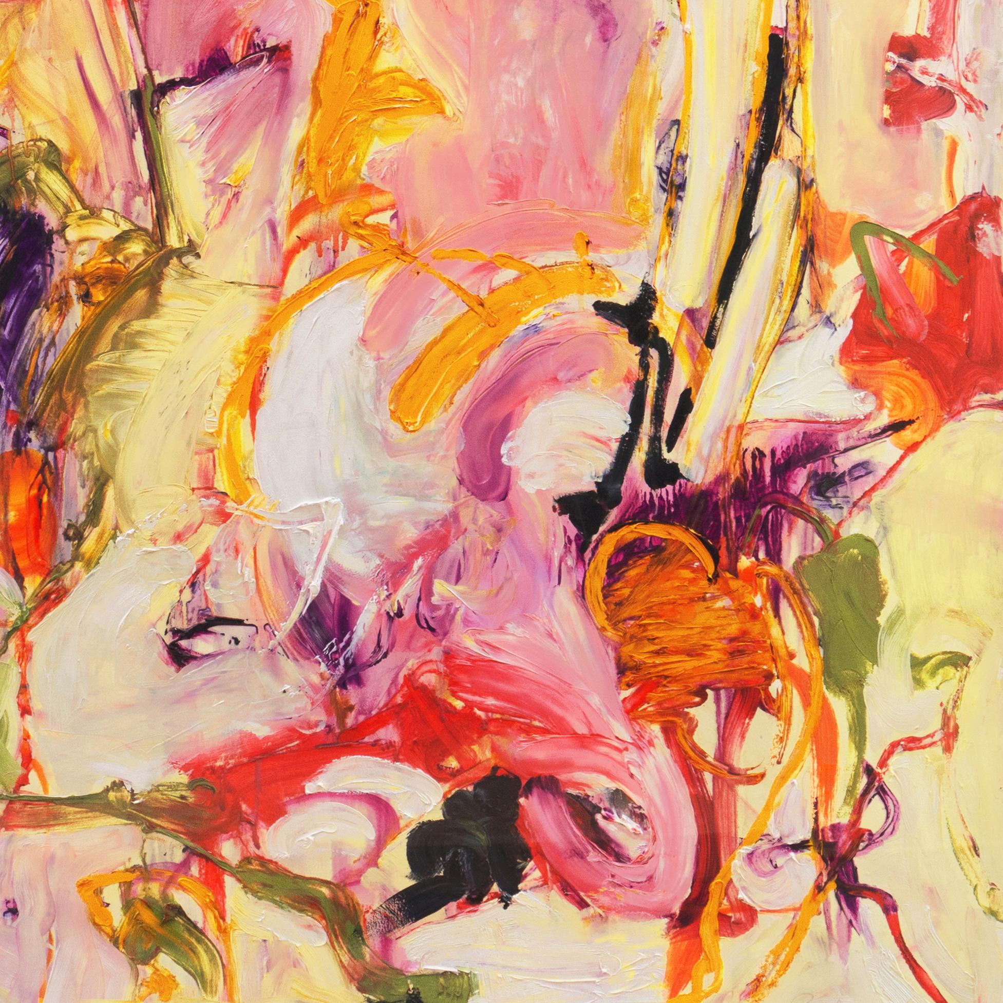 Large American Action Abstract by California Bay Area Woman Artist - Orange Abstract Painting by Elke Behrens