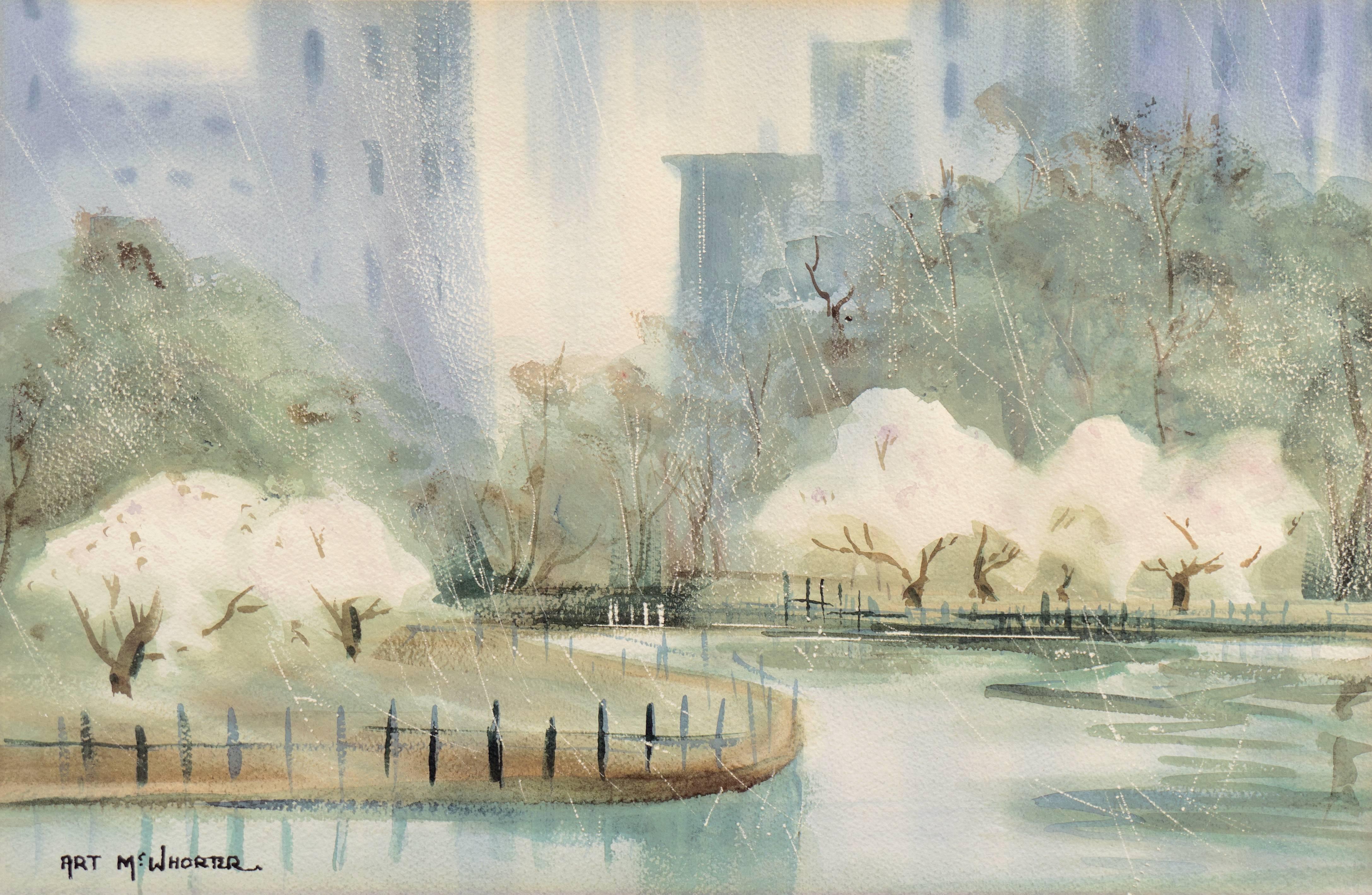 Arthur MacWhorter Landscape Art - 'Manhattan, Central Park in Spring', American Watercolor Society Impressionist