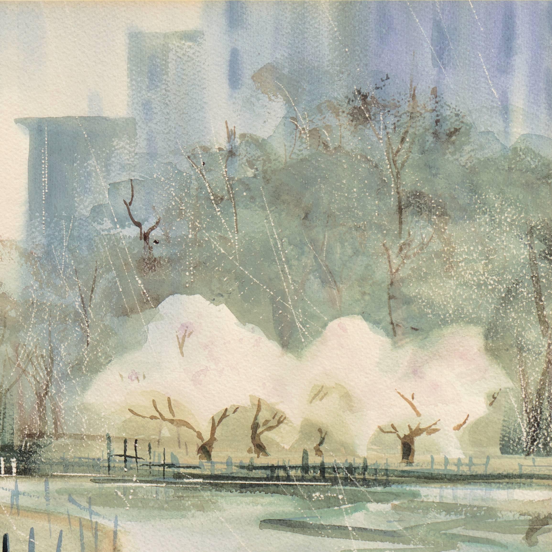 'Manhattan, Central Park in Spring', American Watercolor Society Impressionist - Gray Landscape Art by Arthur MacWhorter