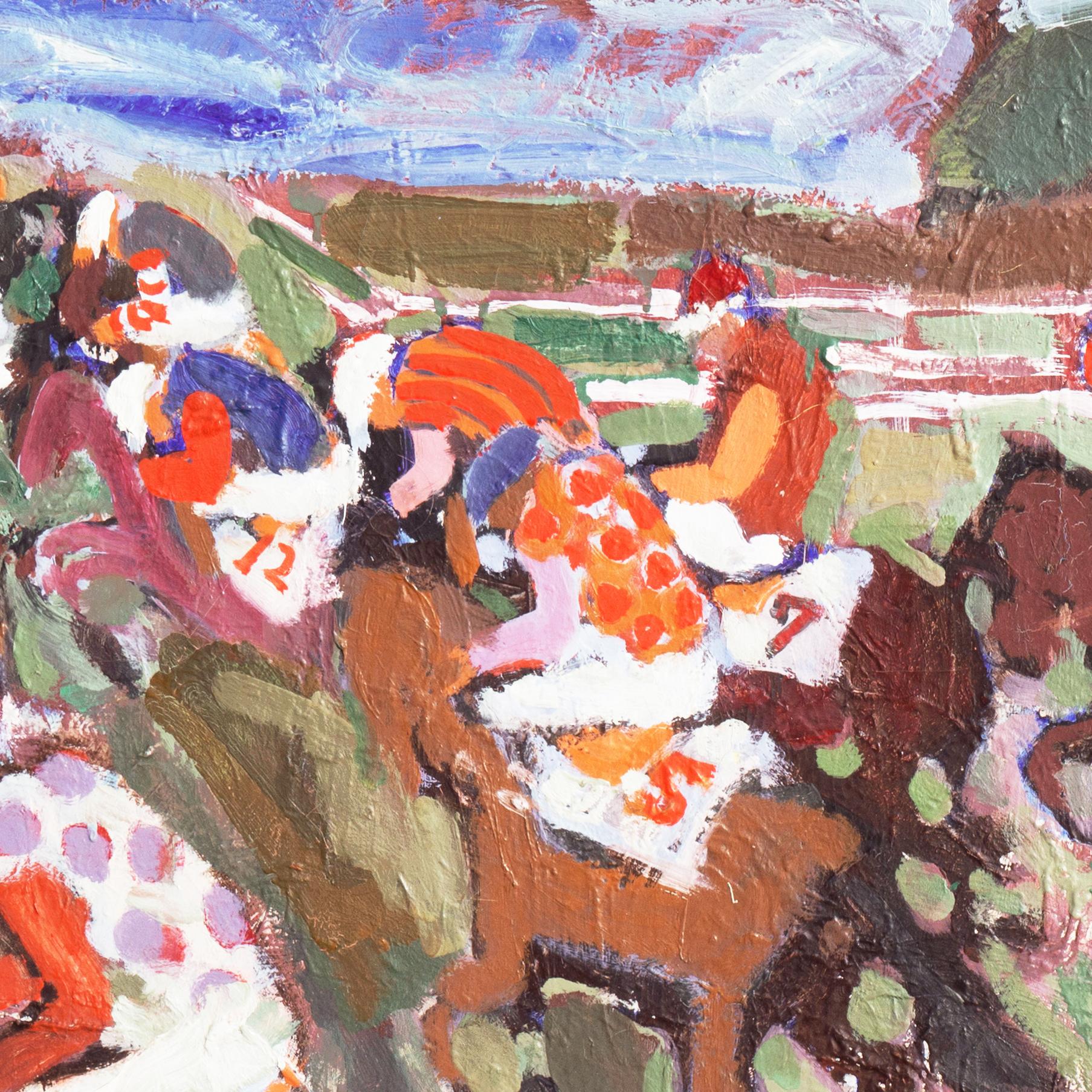 'The First Turn', Horse Race, Equestrian oil, Royal Danish Academy of Fine Art - Expressionist Painting by Lisbet Olrik