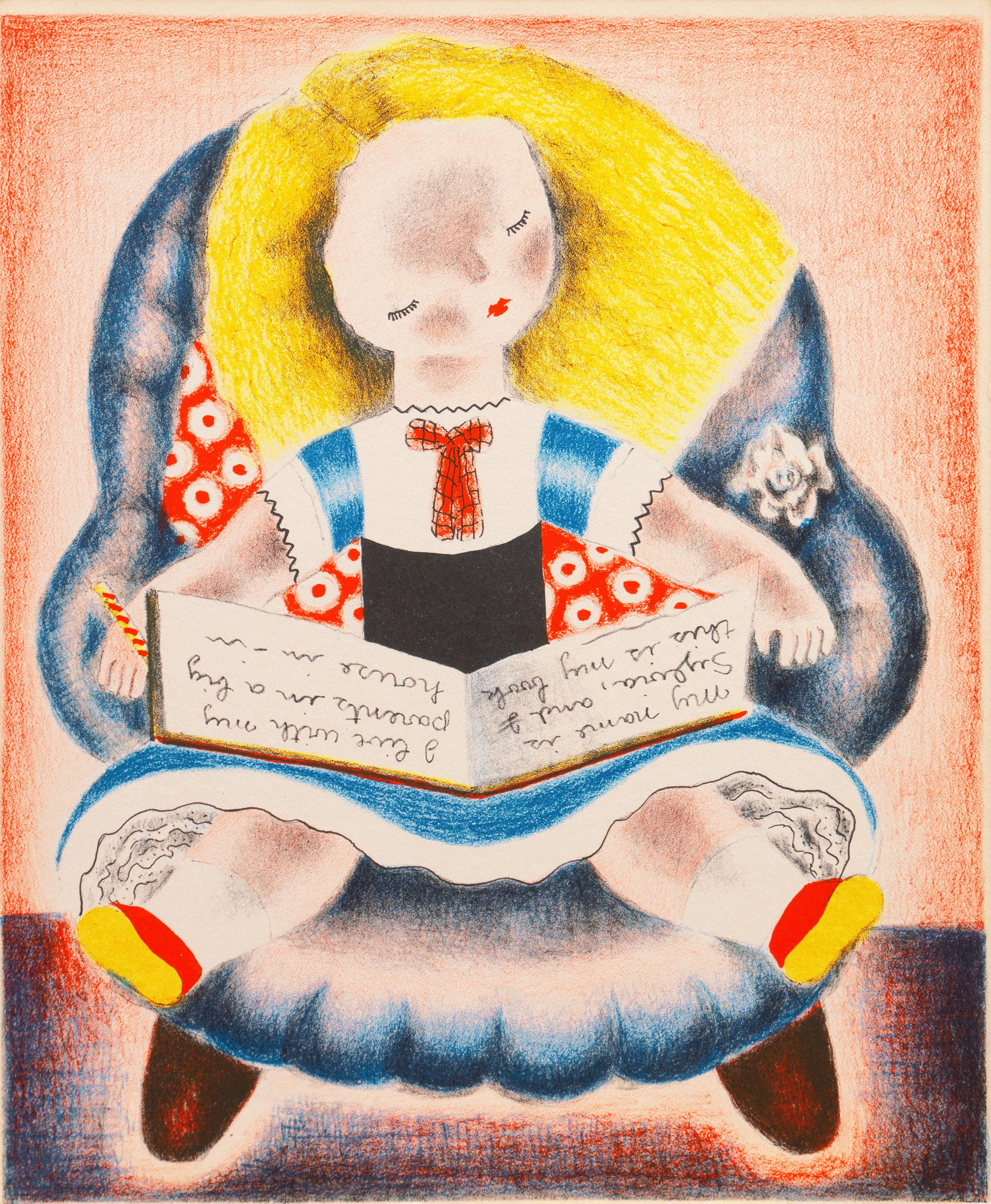 Art Deco Silkscreen of a Young Girl 'Sylvia', Woman Artist  - Print by Nura Ulreich