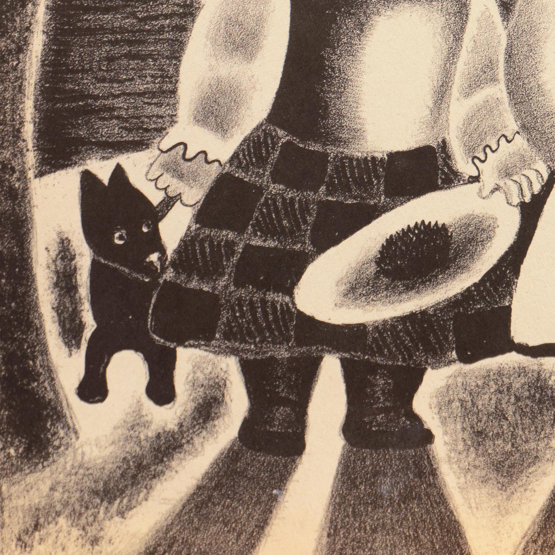 A stone lithograph titled 'Peggy and Dot' by Nura Woodson Ulreich (American, 1899-1950), created in 1943 and with certification of authenticity stamped verso. Accompanied by the artist's poem.

This notable woman painter, illustrator, muralist,