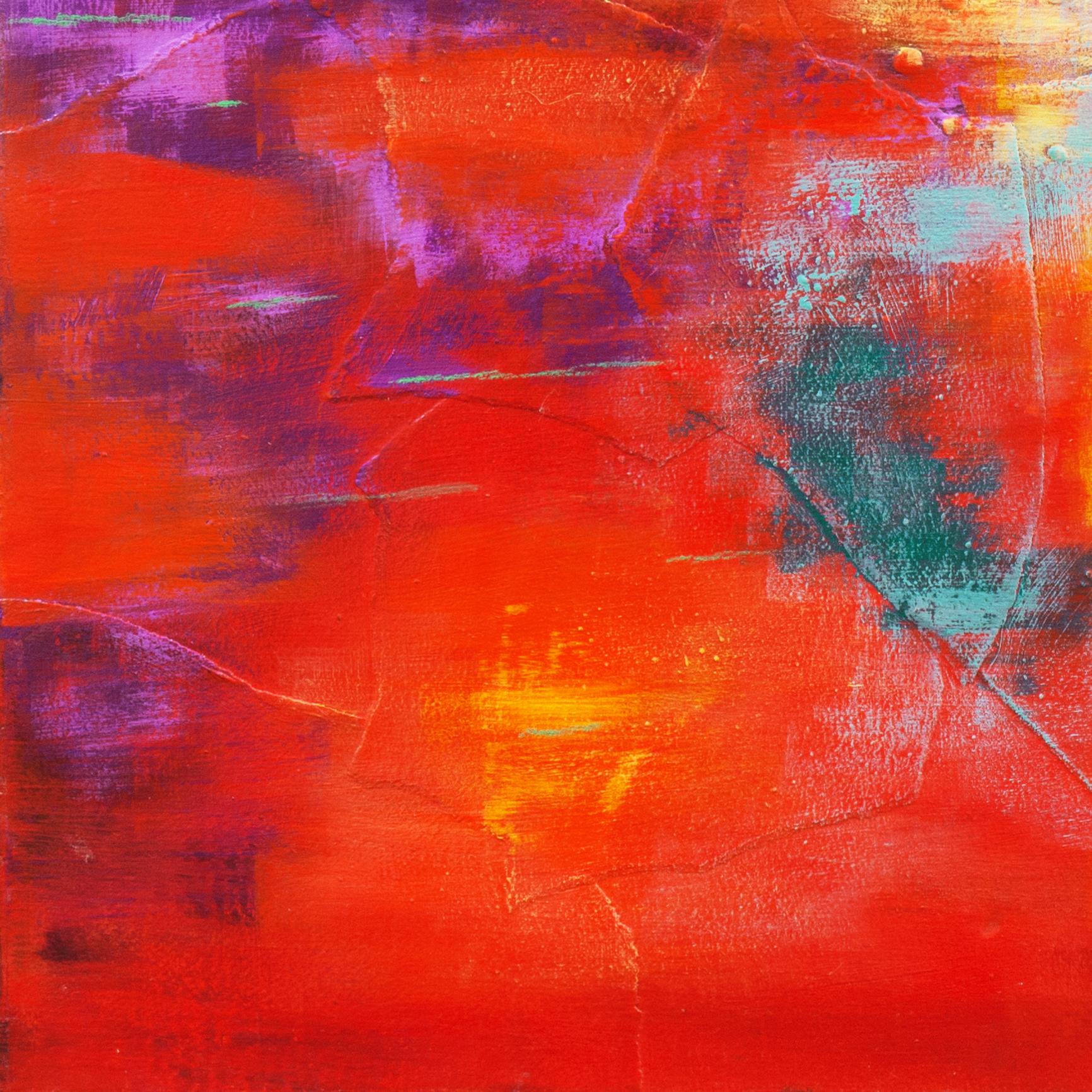 'Abstract in Coral and Scarlet', Woman Artist, Pacific Grove Art Association - Red Abstract Painting by Dorothy Stonely