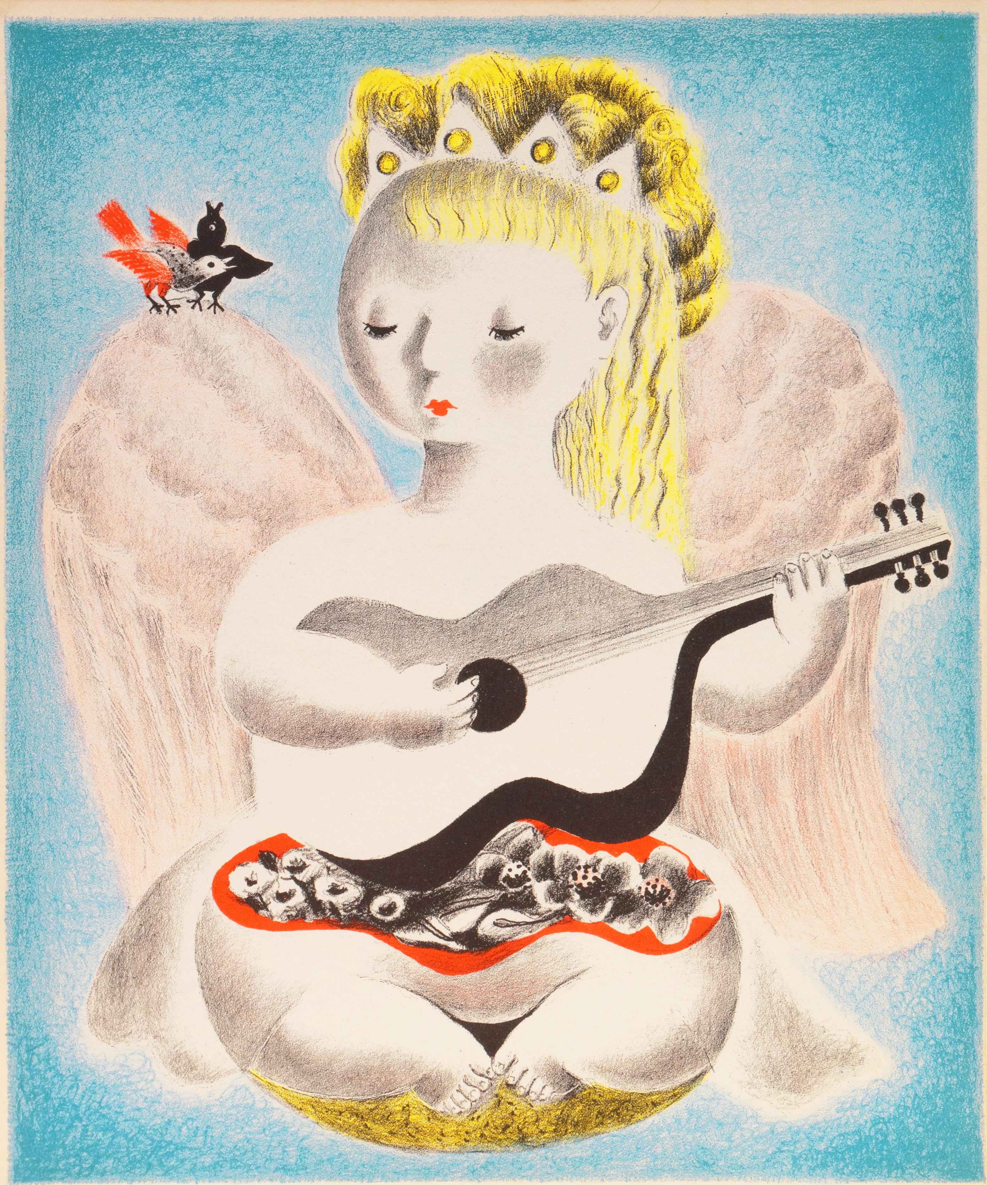 'Angel and Harmony', Art Deco Lithograph, Woman Artist, Salon d'Automne, Paris - Print by Nura Ulreich