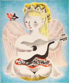 'Angel and Harmony', Art Deco Lithograph, Woman Artist, Salon d'Automne, Paris