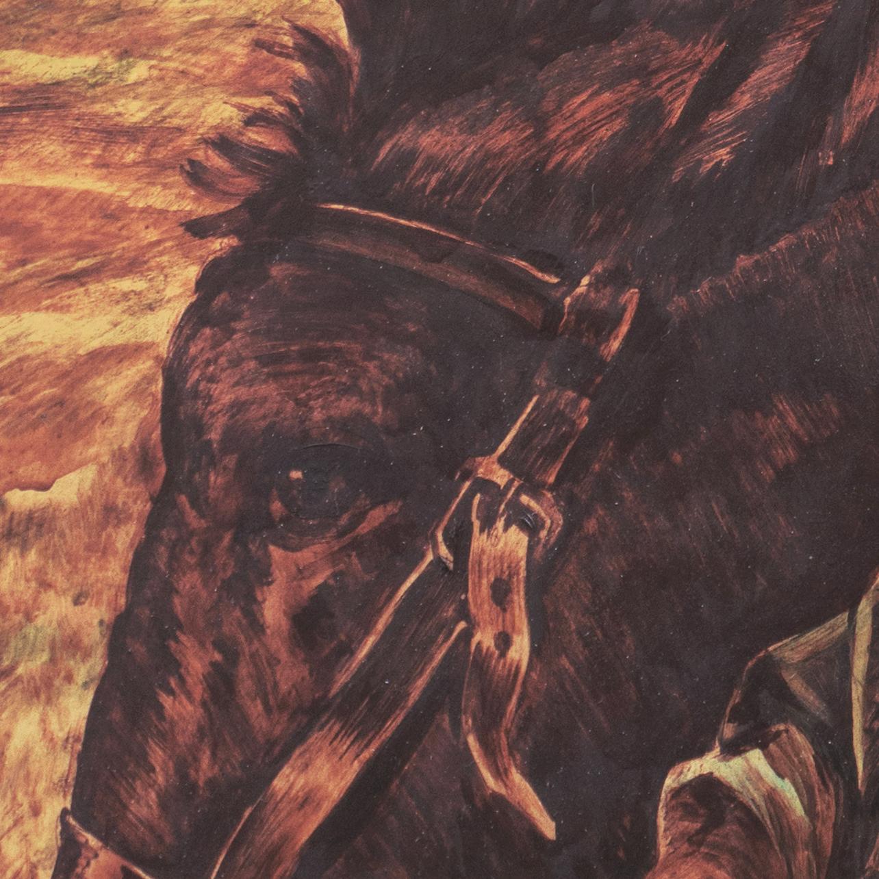 Portrait of a Man leading a Donkey - Gold Figurative Painting by R. de Perea