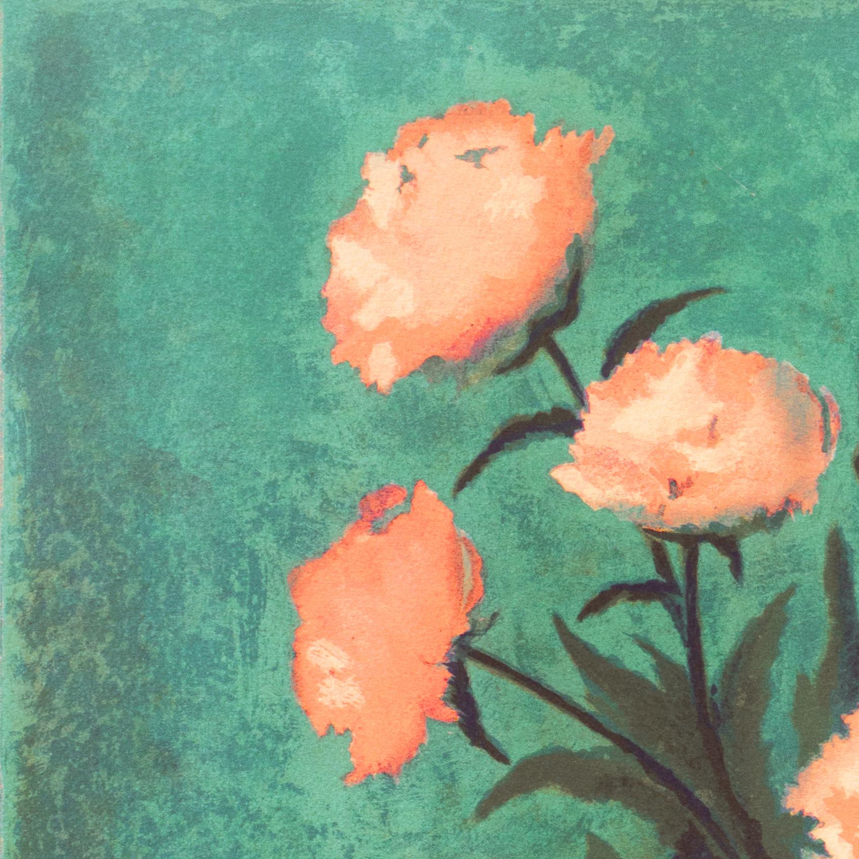 'Dog Roses and Carnations' Modernist Lithograph, Spanish Woman Artist, Barcelona - Expressionist Print by Angelina Lavernia