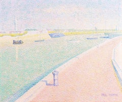 'Le Quai D'Exposition Modern, Bordeaux', French Pointillist Landscape Oil