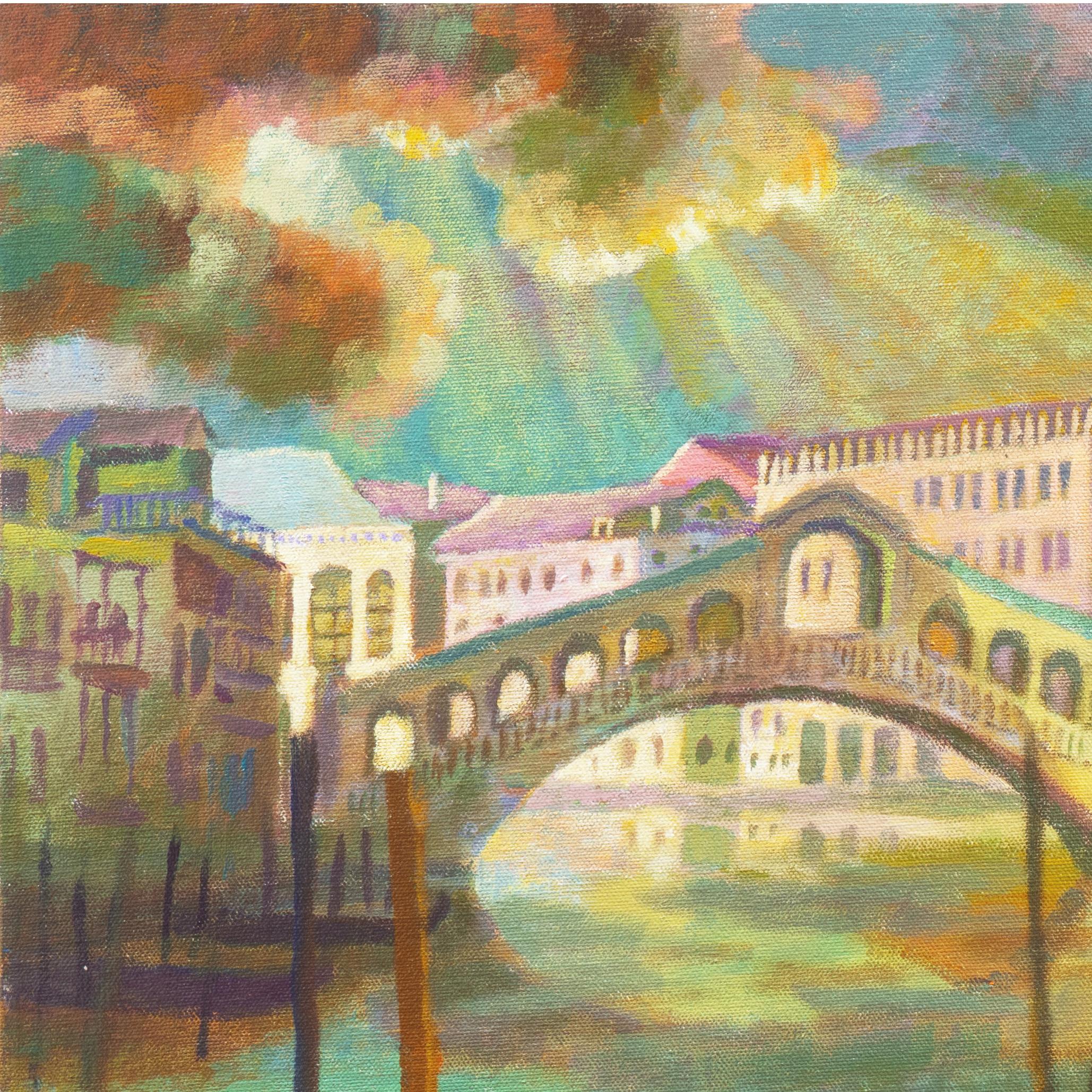 'The Rialto Bridge, Sunset', Venetian Canal, Dusseldorf Academy, Large Oil For Sale 1
