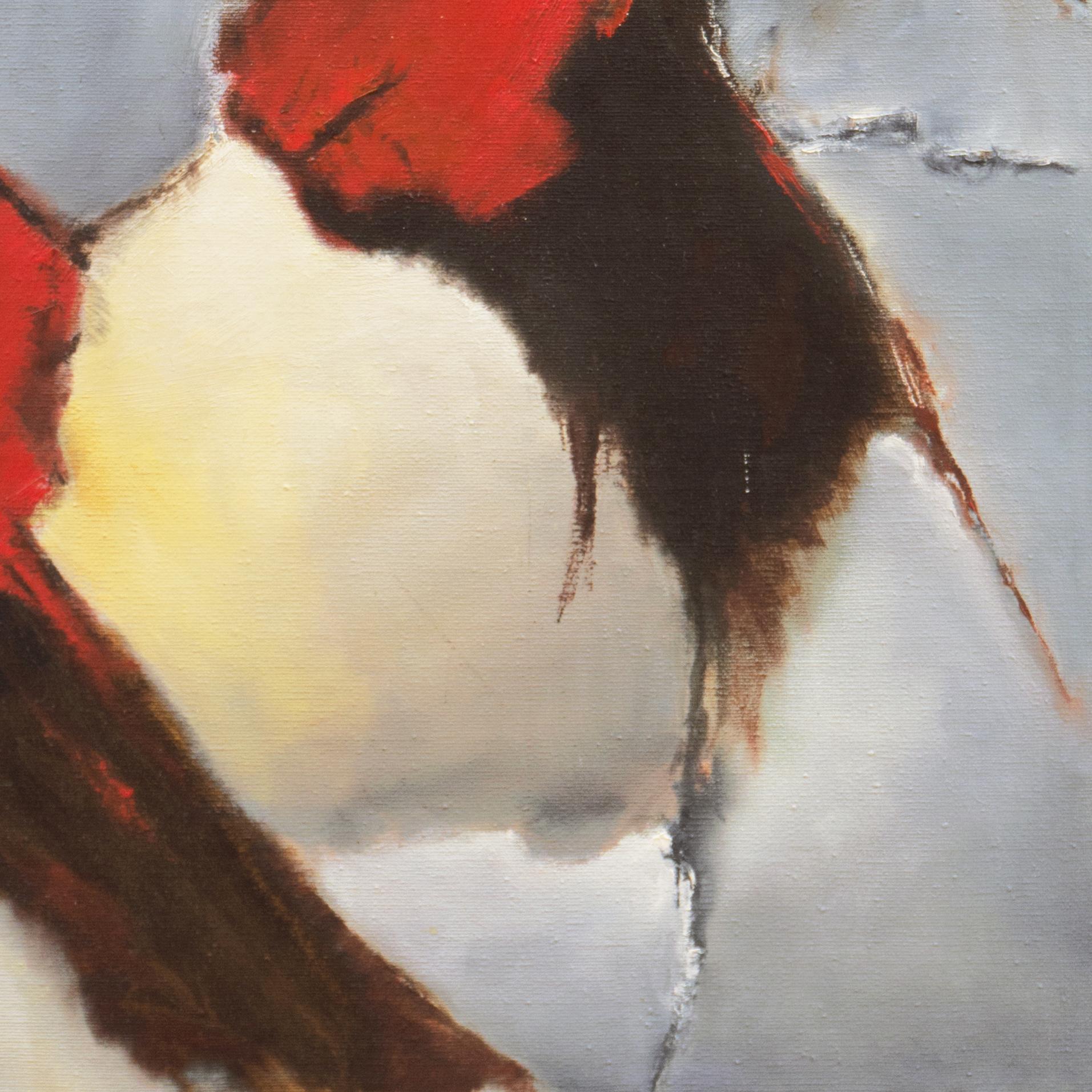 'Tramonto astratto in scarlatto e ocra', Artista donna, olio modernista californiano - Painting Astratto di Janice Haefner