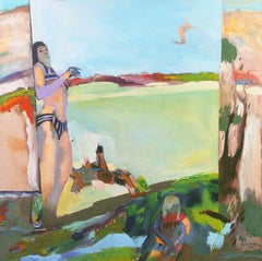 Vintage 'The Pink Ribbon of her Childhood Flies', Bay Area Abstraction, Figurative oil