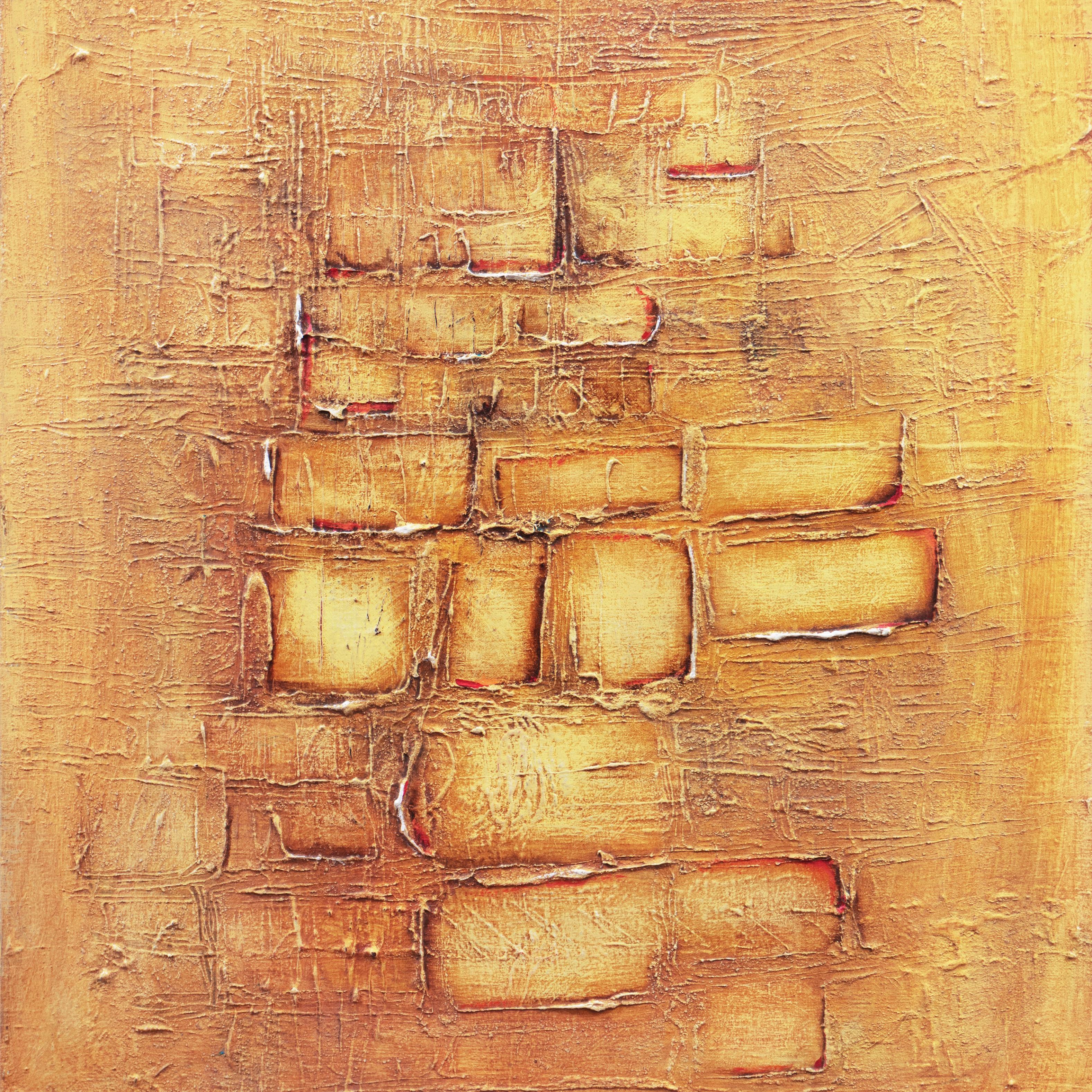 Signed lower right, 'V. Tharos' (American, 20th century) and dated 1970; additionally signed and dated verso. 
Previously with: Los Robles Art Gallery, Palo Alto, California

A substantial, mid-century abstract comprising stacked rectangles in