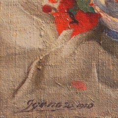 'Geraniums in a Satsuma Vase', Japanese Ceramics, Hungarian oil still life