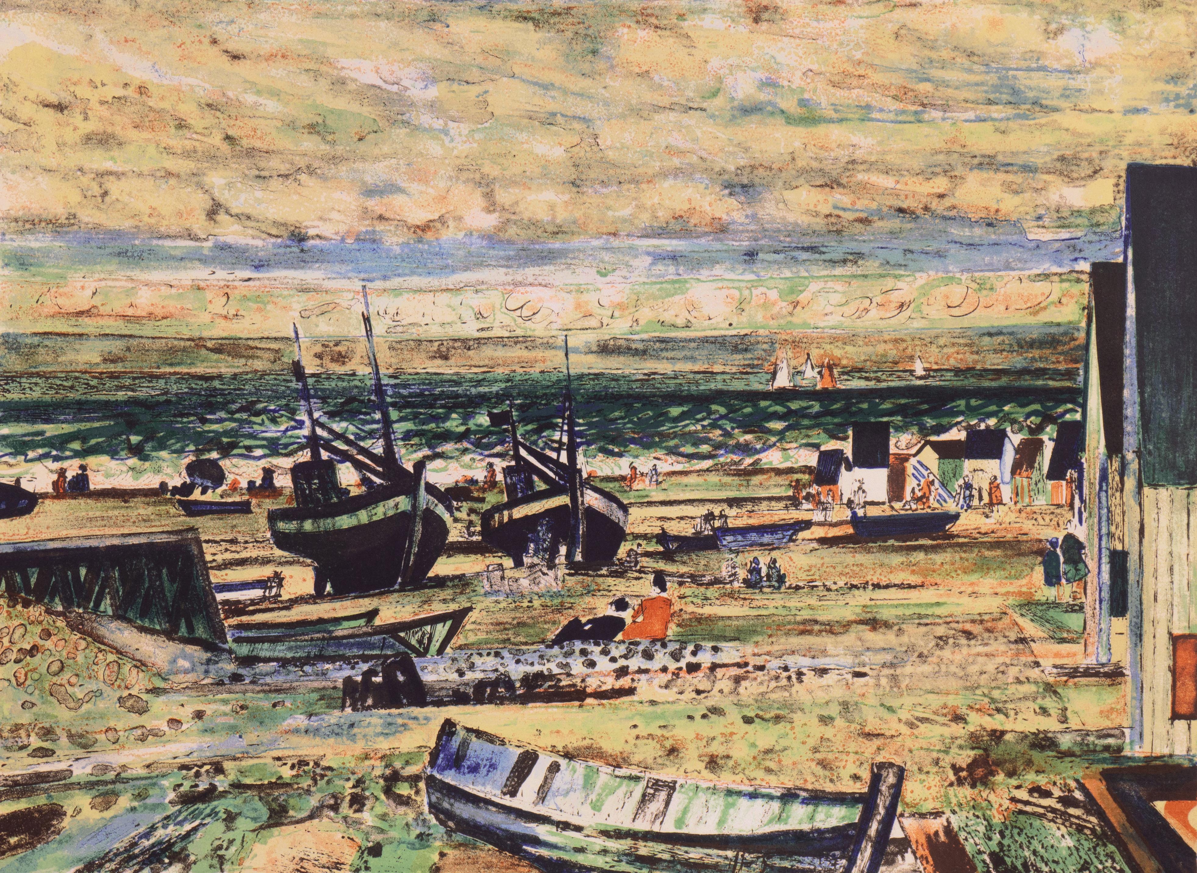 Landscape Print Jacques Petit - 'Fishing Boats on the Atlantic Coast', École de Paris, post-impressionnisme