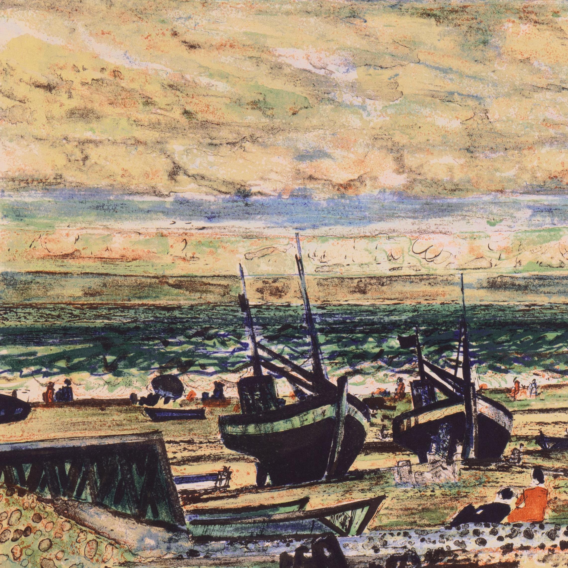'Fishing Boats on the Atlantic Coast', School of Paris, Post Impressionism - Post-Impressionist Print by Jacques Petit