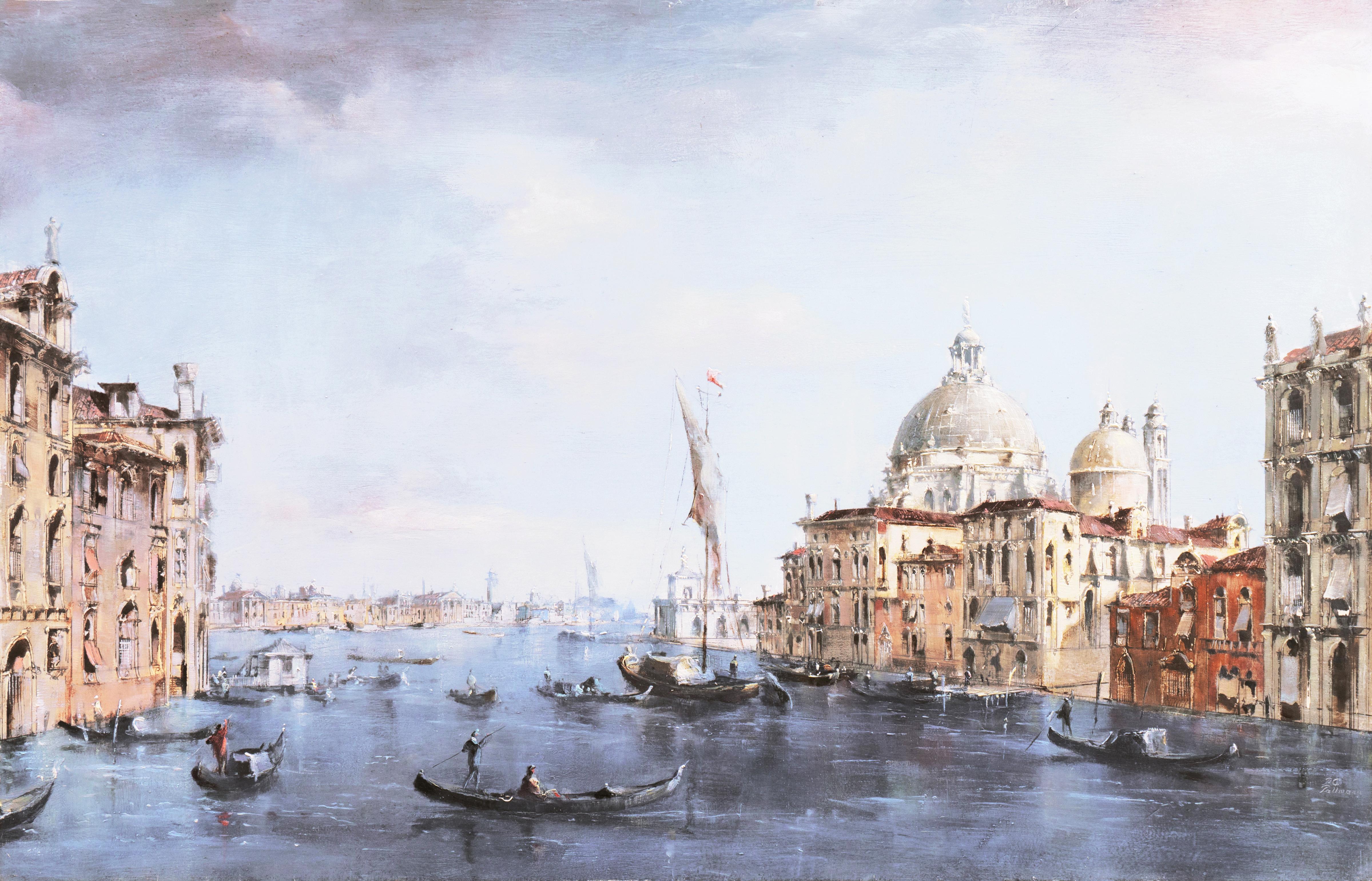 'Venice, Santa Maria della Salute from the Cannaregio Canal', Large Venetian Oil - Painting by Peter Gotz Pallmann