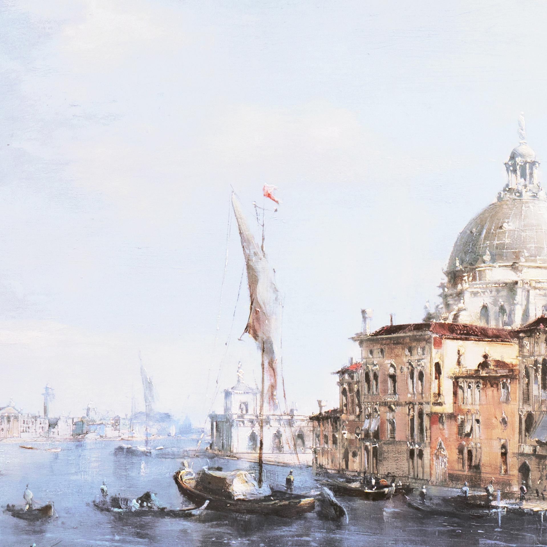 'Venice, Santa Maria della Salute from the Cannaregio Canal', Large Venetian Oil - Brown Landscape Painting by Peter Gotz Pallmann