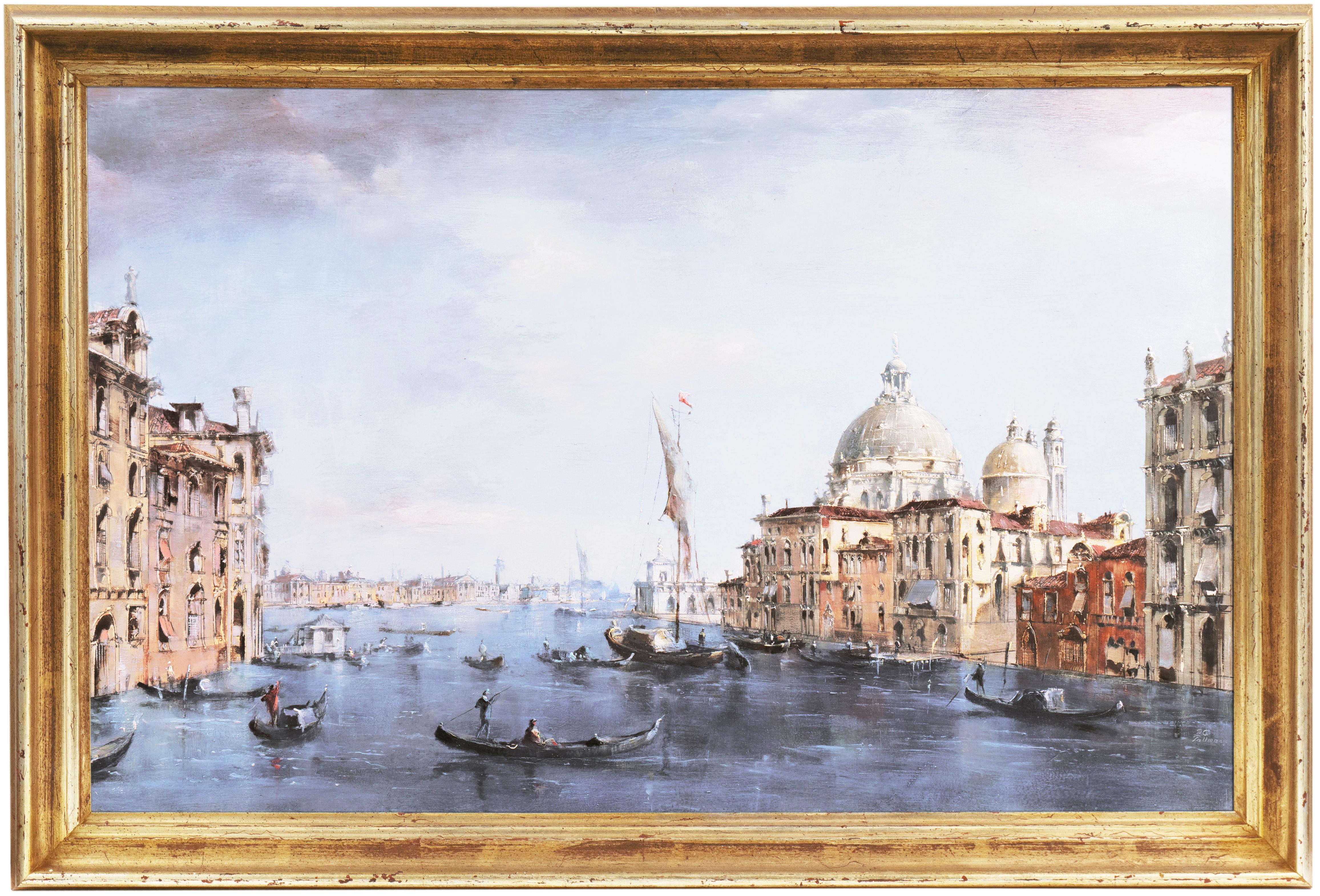 Peter Gotz Pallmann Landscape Painting - 'Venice, Santa Maria della Salute from the Cannaregio Canal', Large Venetian Oil