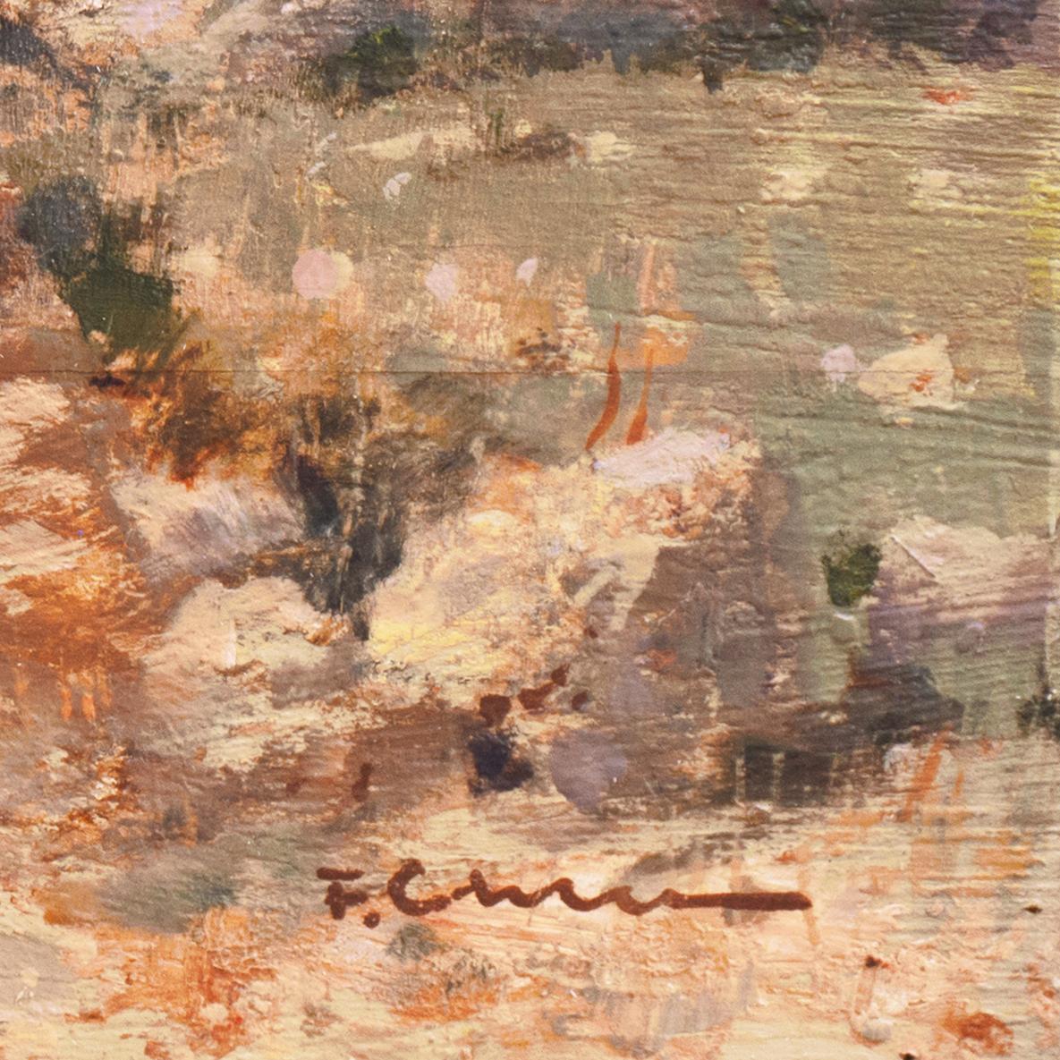 « Paysage à l'extérieur de Bari », huile apulienne, impressionniste italienne, Machiaioli - Beige Landscape Painting par Franco Colella