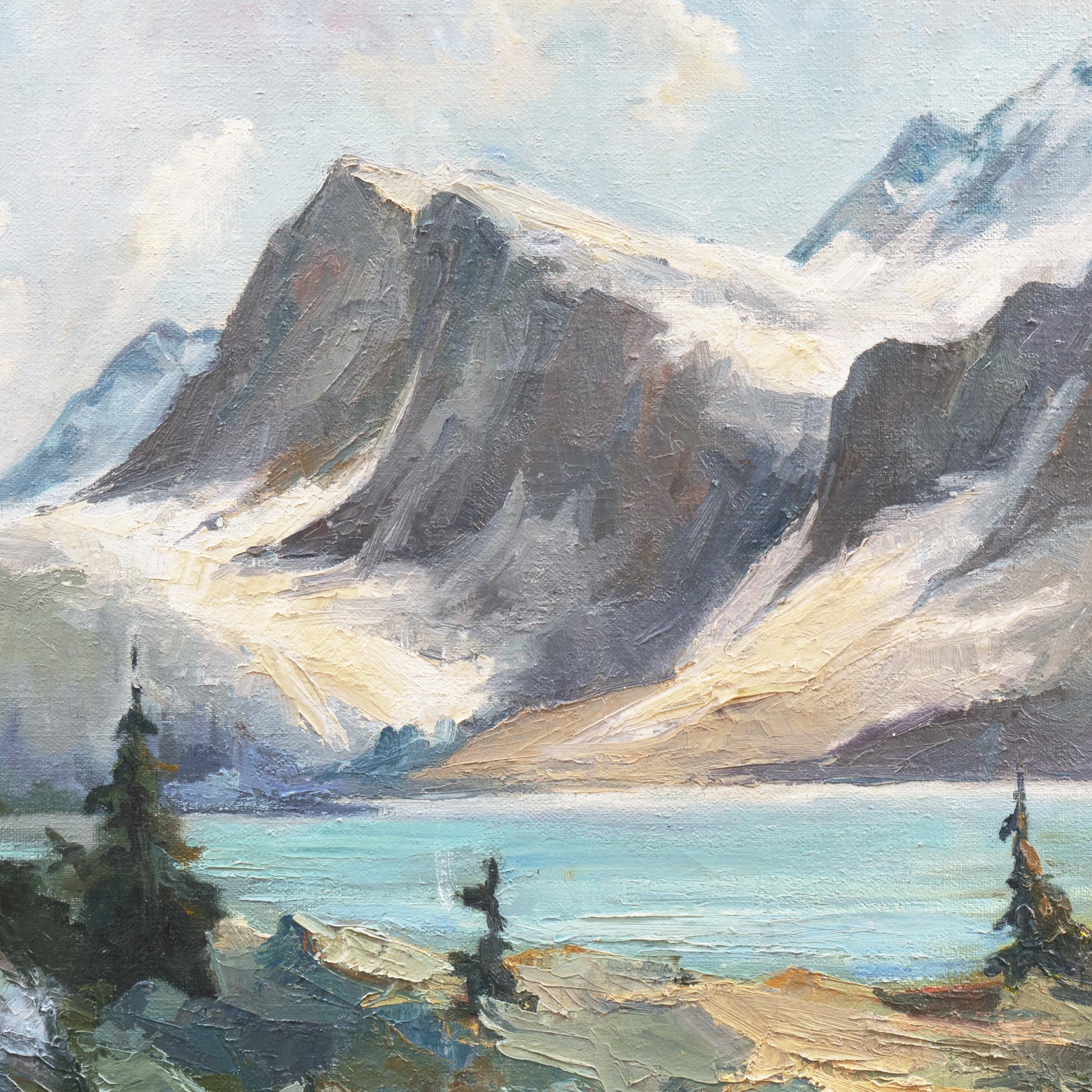 'High Sierras Lake', California Plein Air Impressionist Oil, AIC, San Francisco - Gray Landscape Painting by Joseph Paul Frey