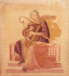 'Homer', 19th Century Figural Embroidery showing the Blind Poet Playing his Lyre