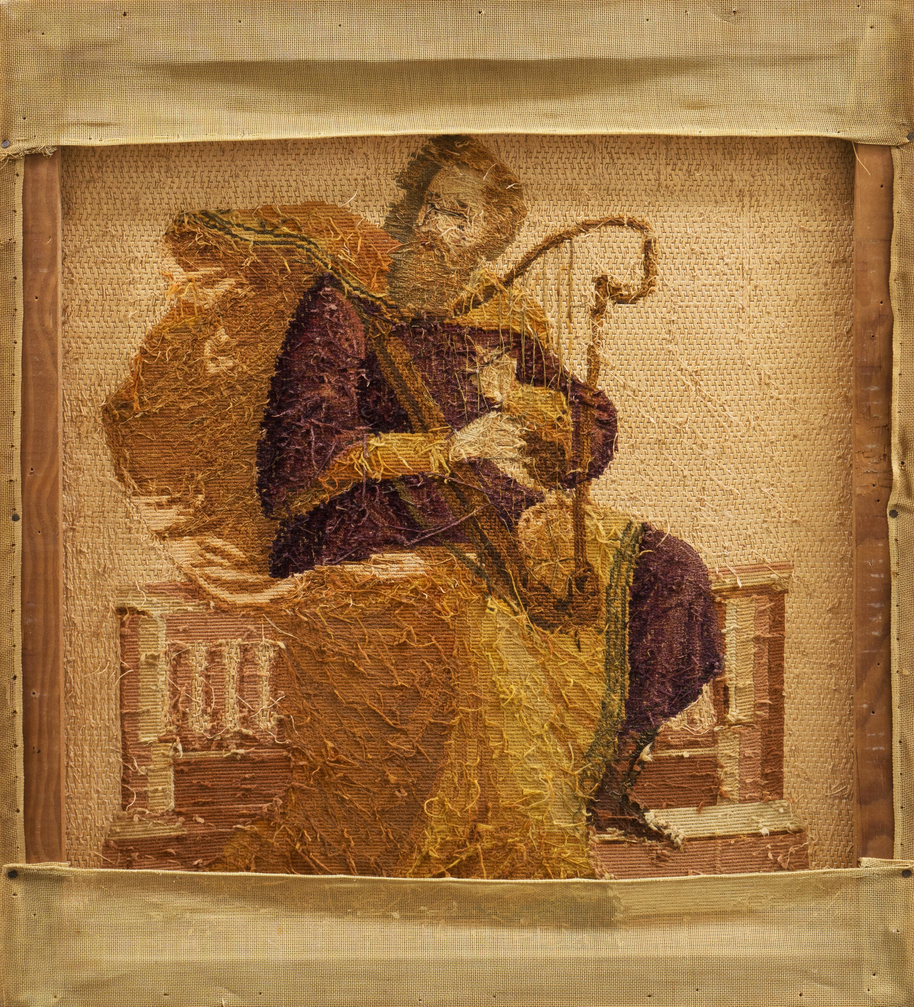 'Homer', 19th Century Figural Embroidery showing the Blind Poet Playing his Lyre For Sale 2