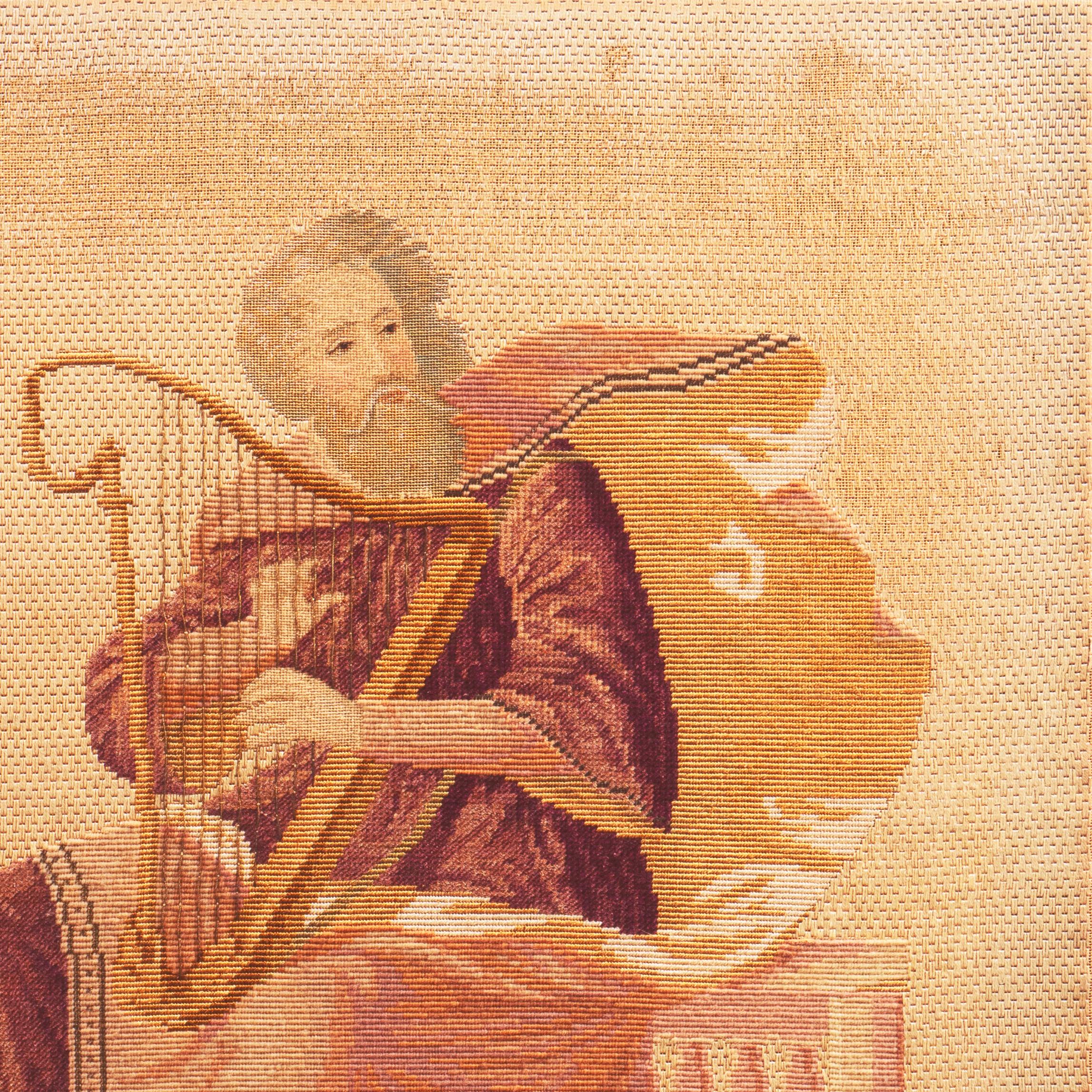 'Omero', ricamo figurativo del XIX secolo raffigurante il poeta cieco che suona la lira 2