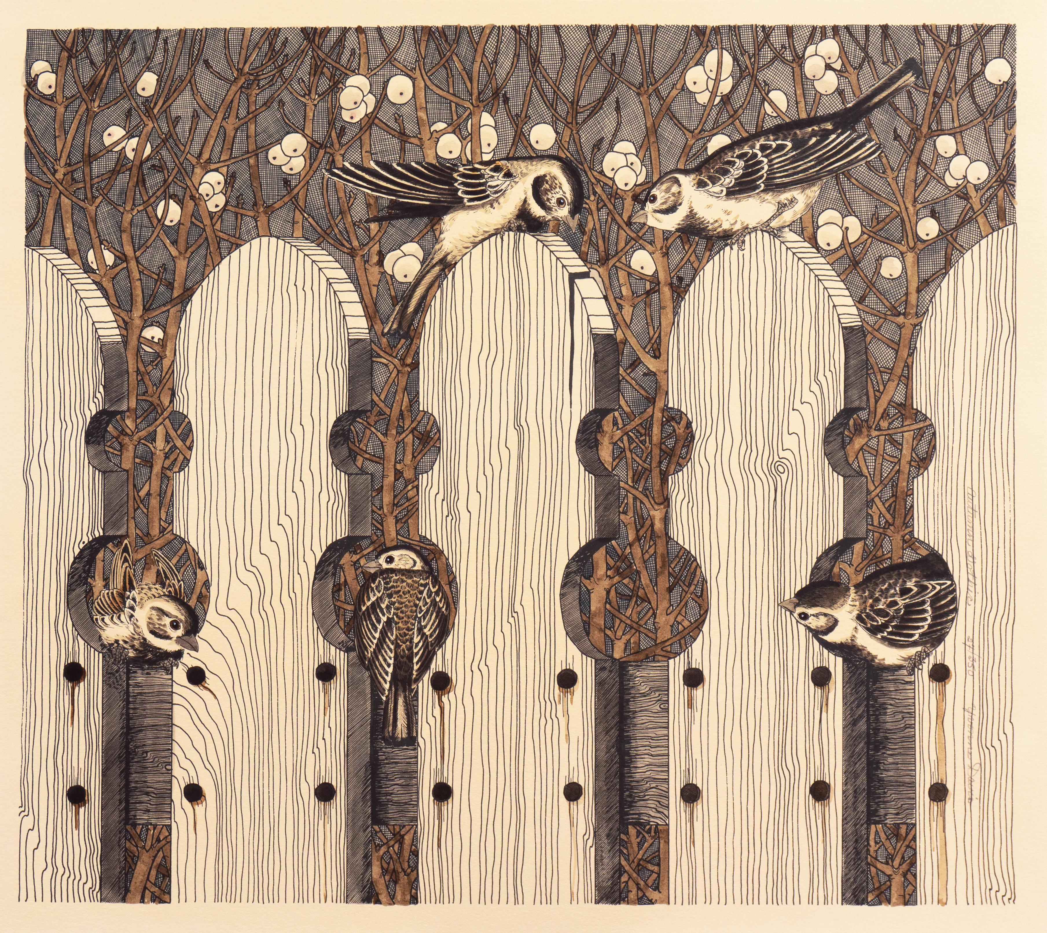 Christmas Finches - Print by Yvonne Davis