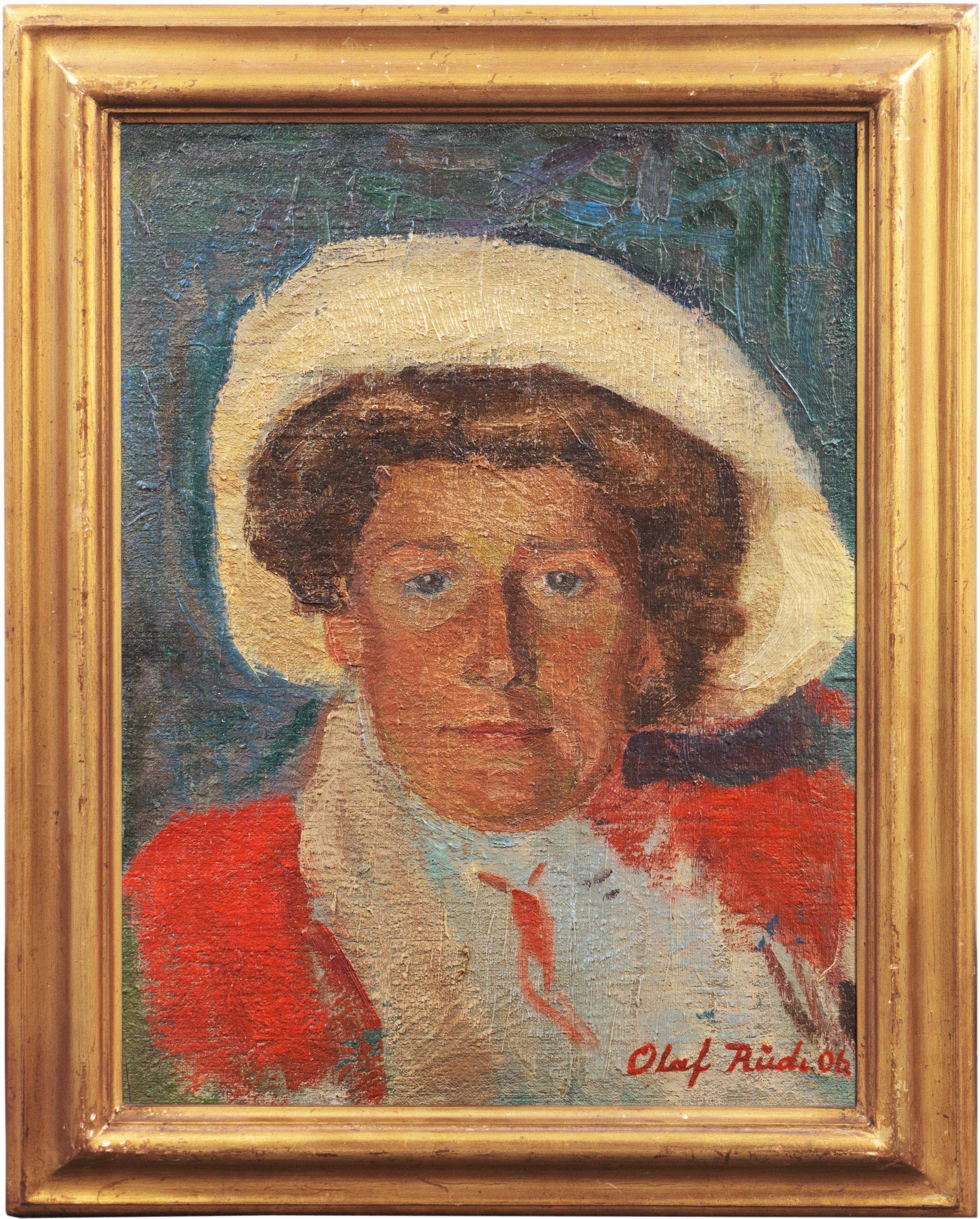 'Portrait of a Woman in a Straw Hat', Paris, Bornholm, Danish Post-Impressionist - Painting by Olaf Rude