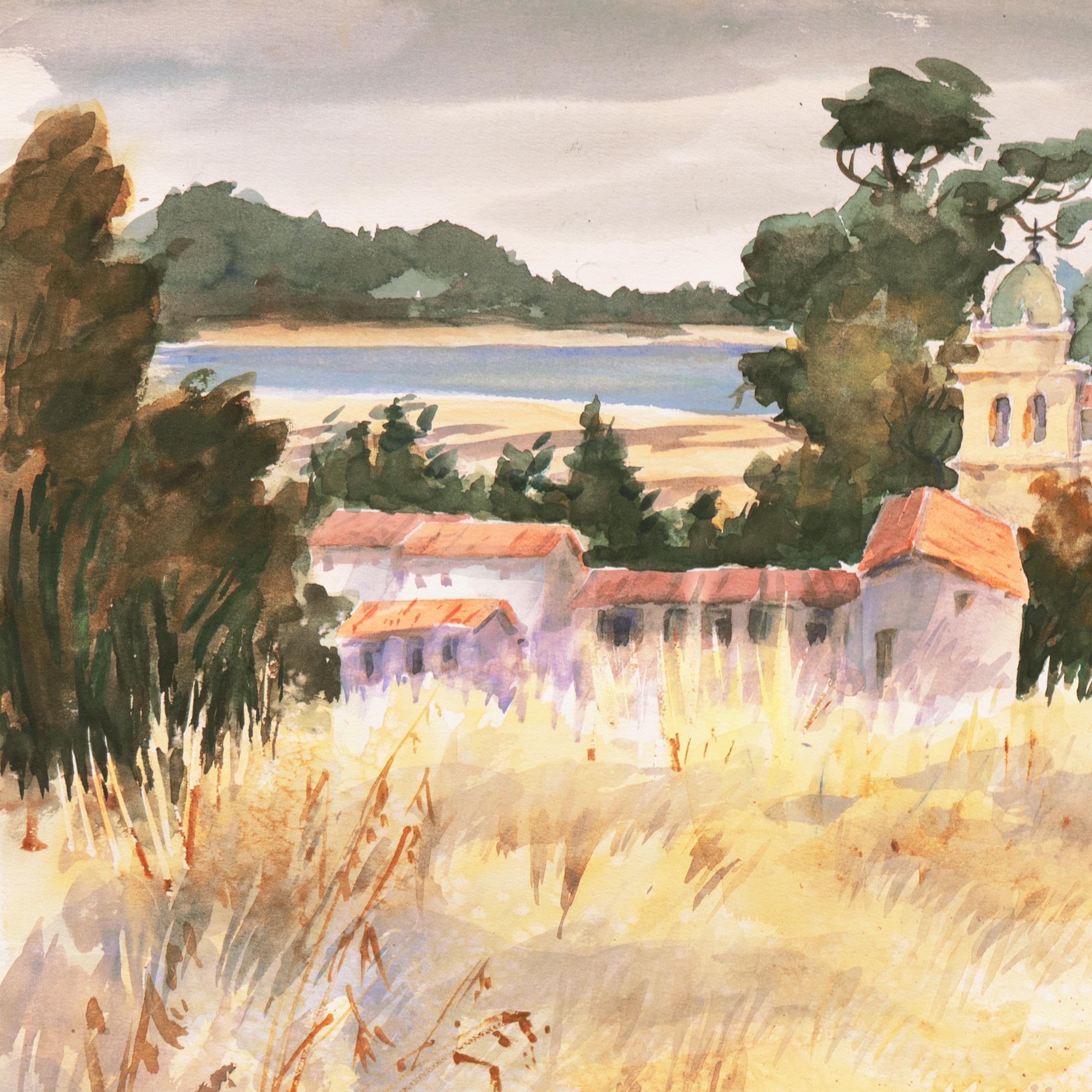 'Carmel Mission, California', Spanish Jesuit missionary church founded 1797, SWA - Impressionist Art by Gladys Louise Bowman Fies