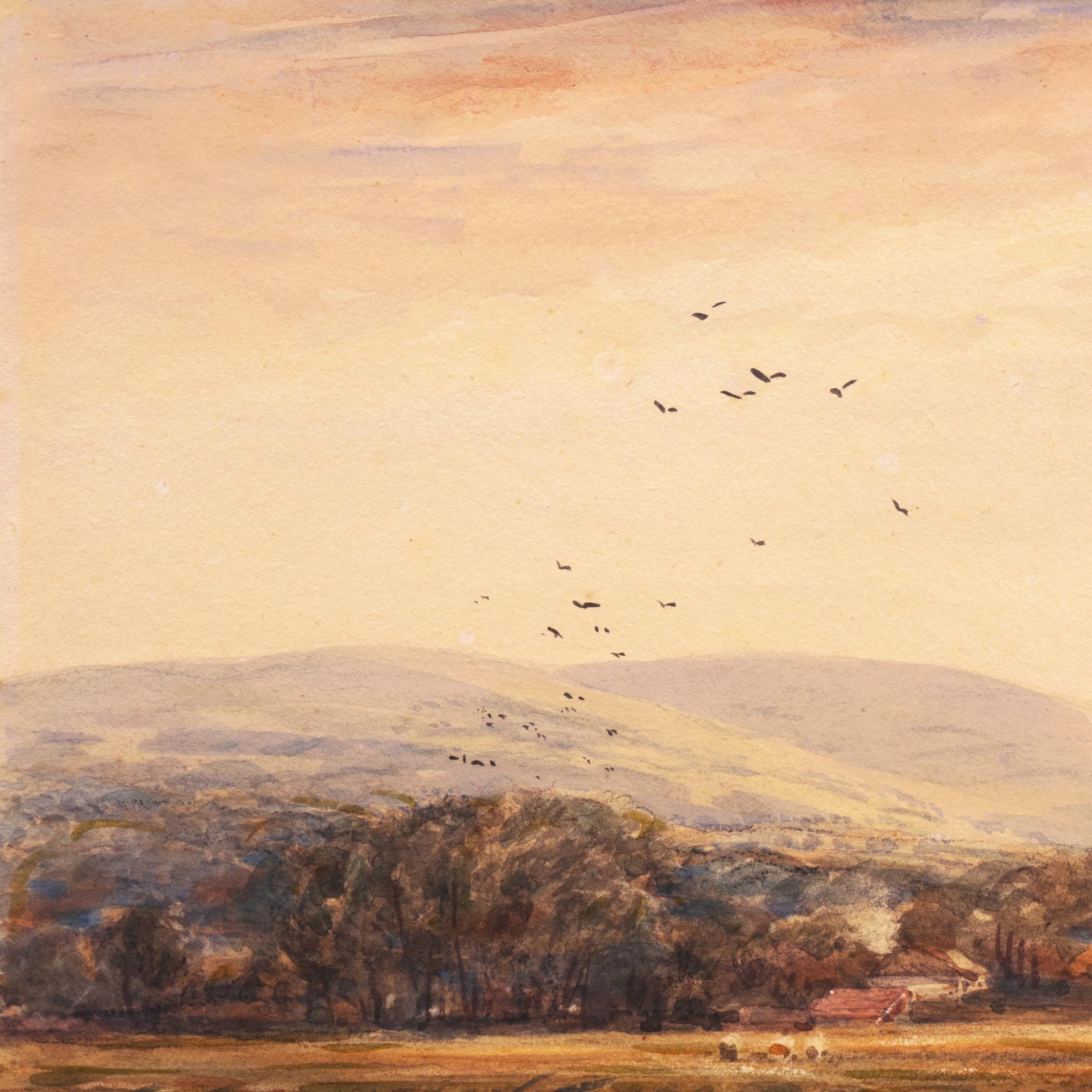 'Village with Church Spire', English mid-19th Century Watercolor, David Cox - Realist Art by James Orrock