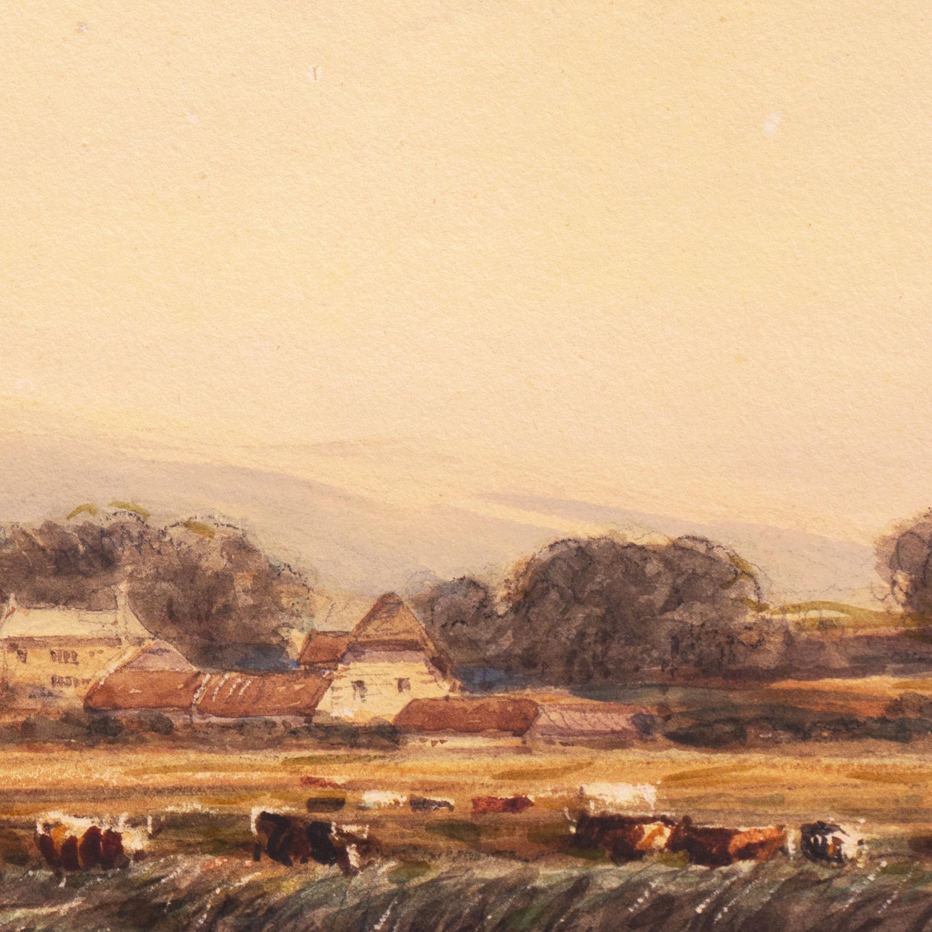 'Village with Church Spire', English mid-19th Century Watercolor, David Cox For Sale 2