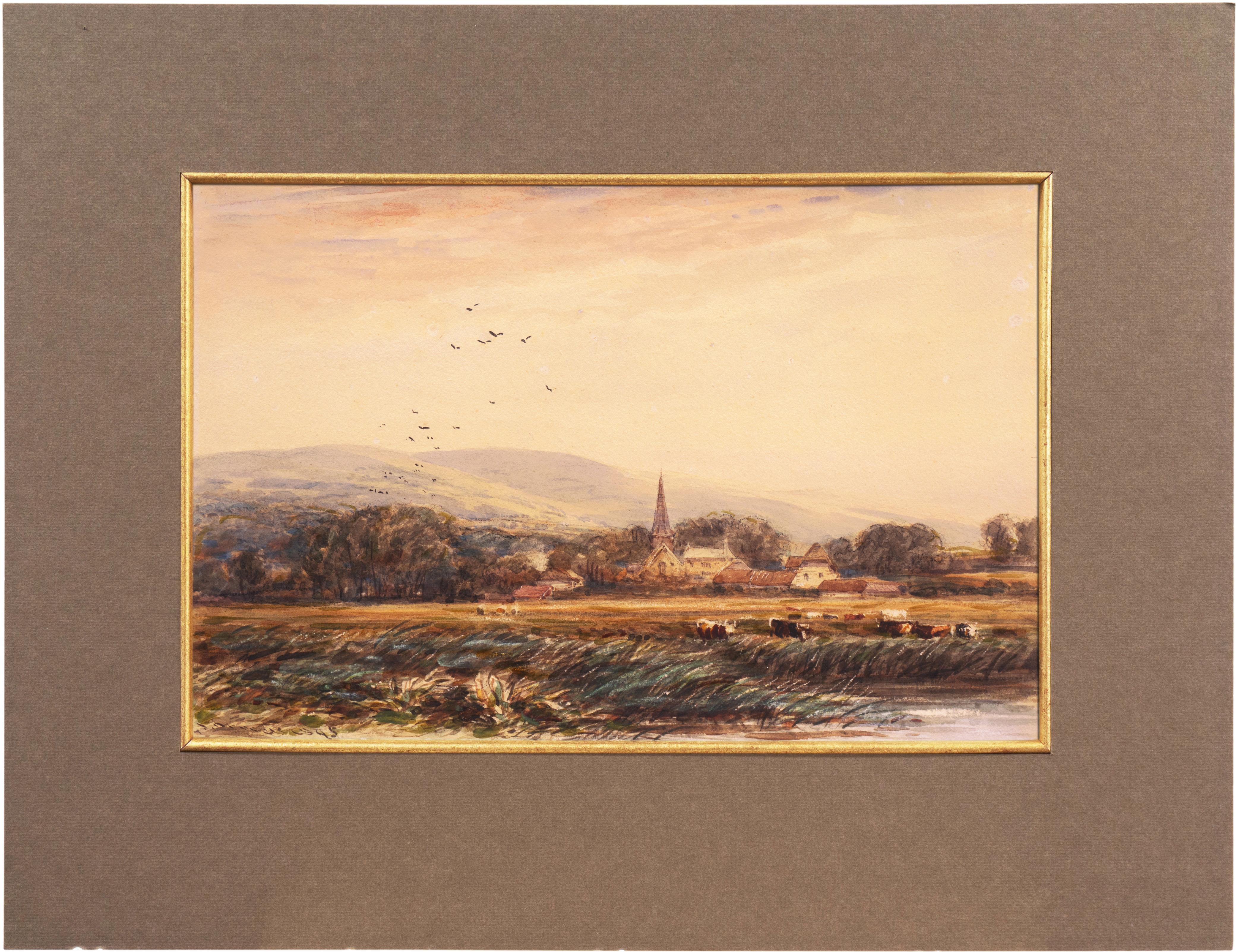 'Village with Church Spire', English mid-19th Century Watercolor, David Cox - Art by James Orrock