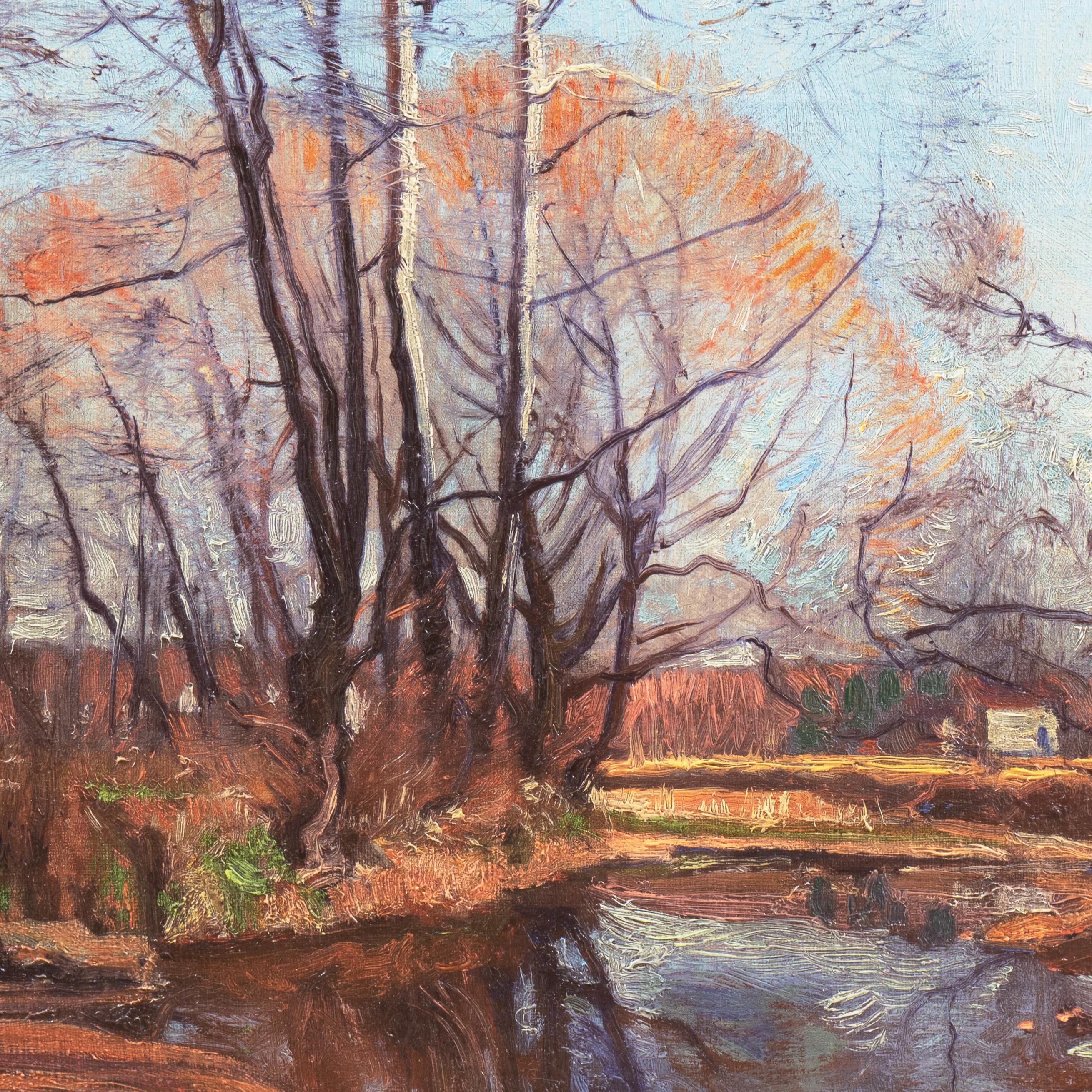 'Rochester, Michigan', American Impressionist oil, Art Institute of Chicago - Brown Landscape Painting by Leon Evarts
