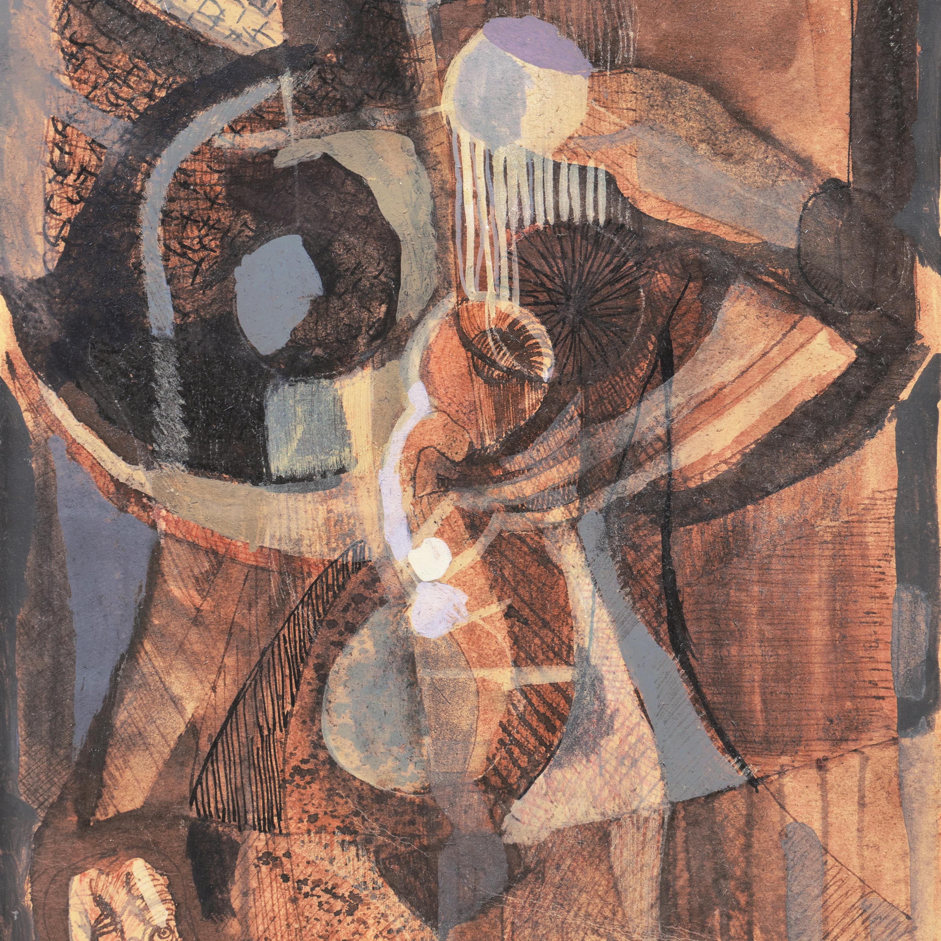 'Abstracted Figure', Sydney, Museum of Modern Art in Sao Paulo, Brazil - Brown Abstract Drawing by Baez Bonorat