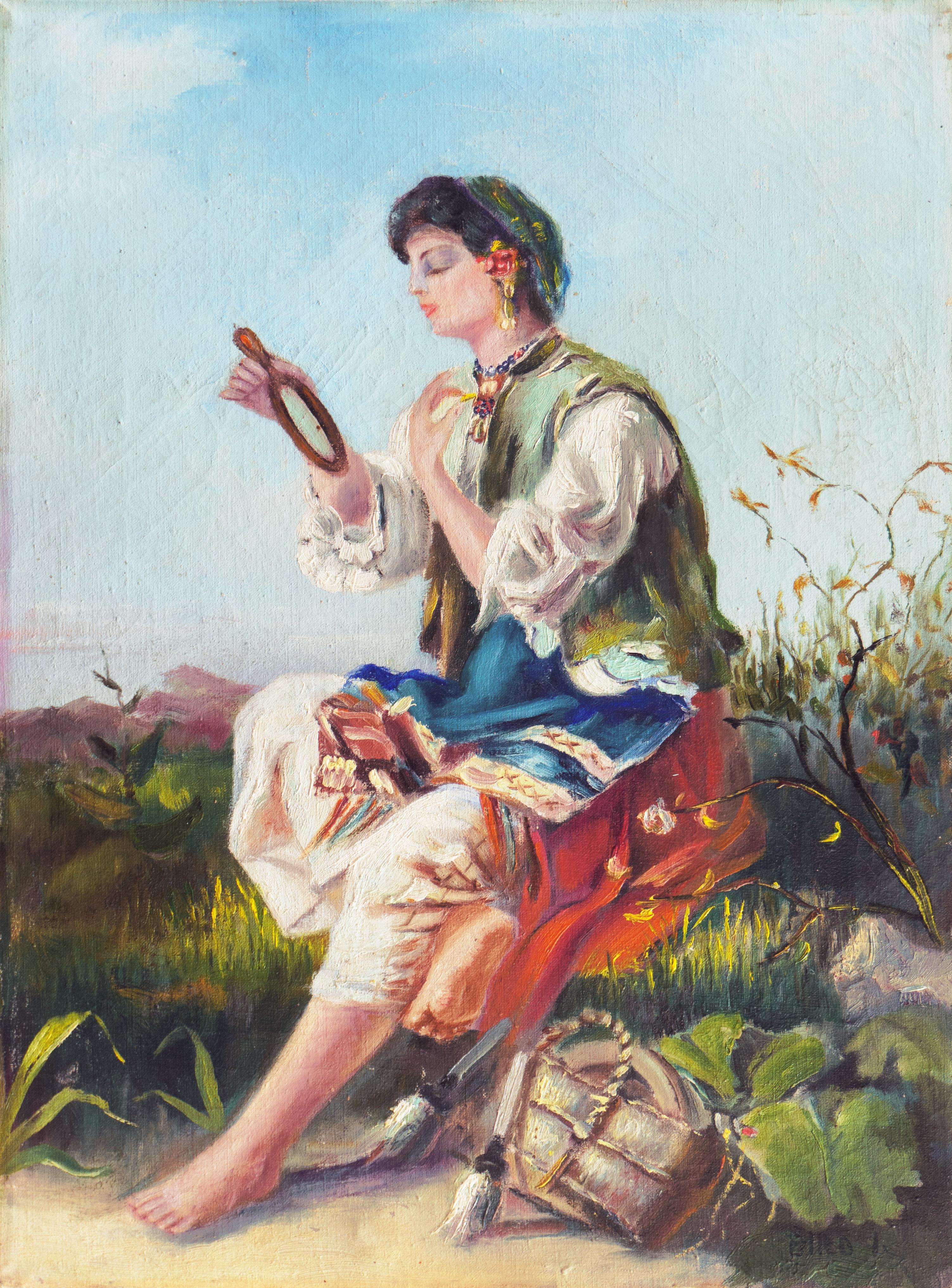 Jozsef Biro Figurative Painting - 'Young Woman Seated', Hungarian Figural oil, Academie Julian, Academie de Geneve