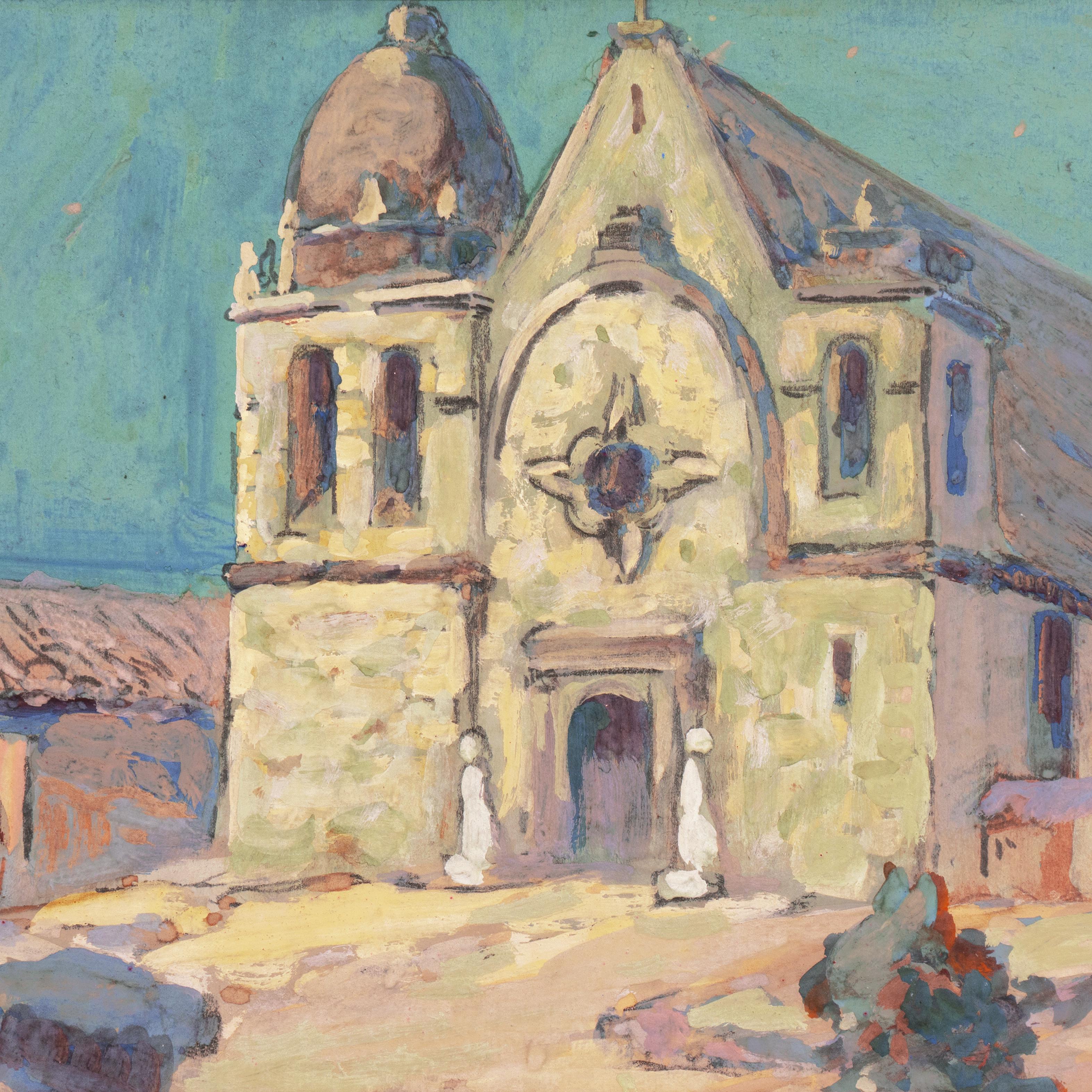 'Carmel Mission', California Impressionism, Woman Artist, New York School of Art - Gray Landscape Art by Edda Maxwell Heath