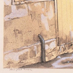 'French Courtyard', Large School of Paris Drawing, Ecole des Beaux Arts, Lyon