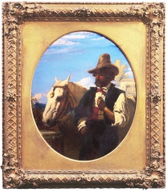 Antique  'Gaucho with a White Horse', Uruguay, Argentina Pampas Cowboy, Equestrian oil